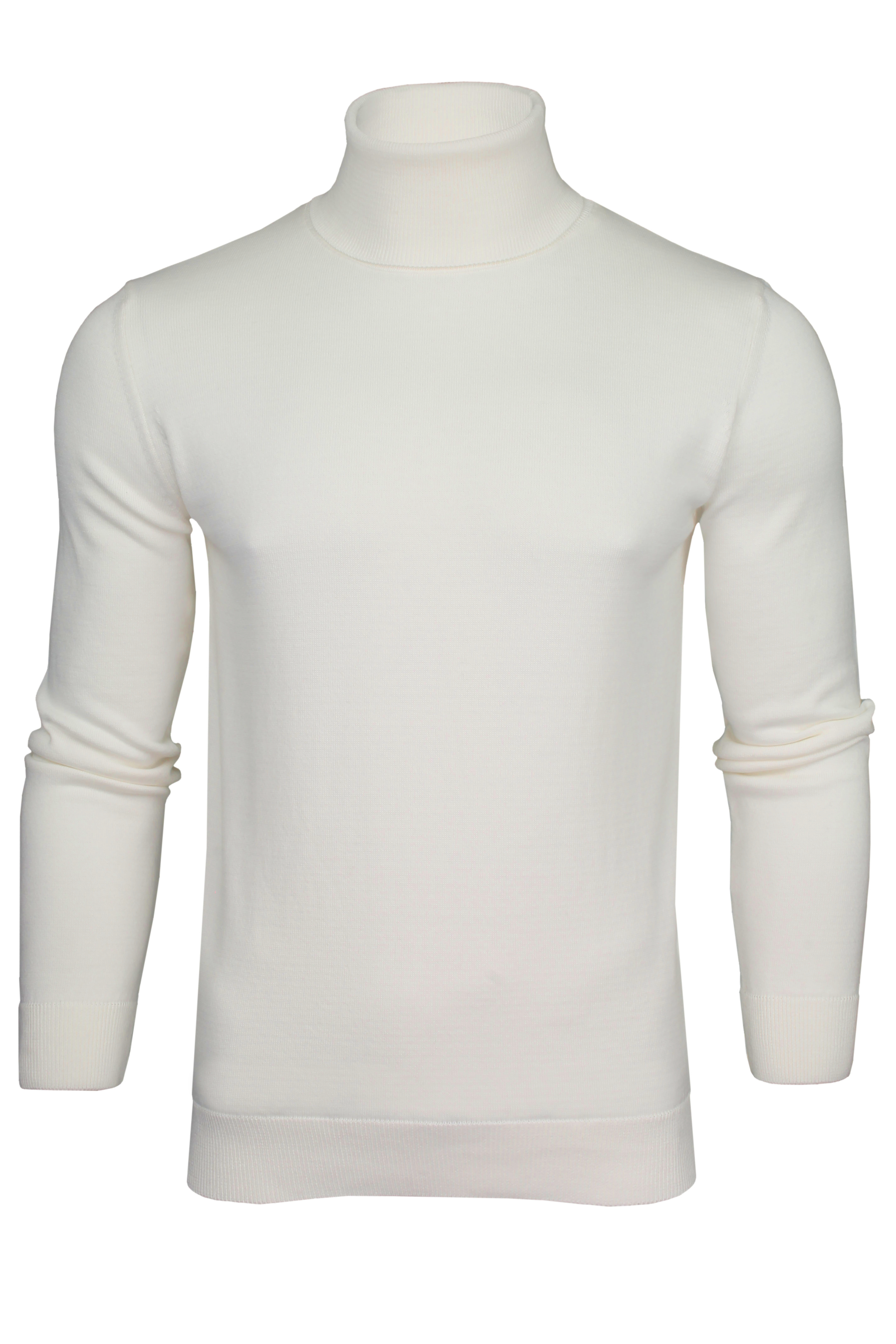 Mens Roll Neck Jumper Xact 100% Cotton Knitted Long Sleeve Polo Neck Sweater