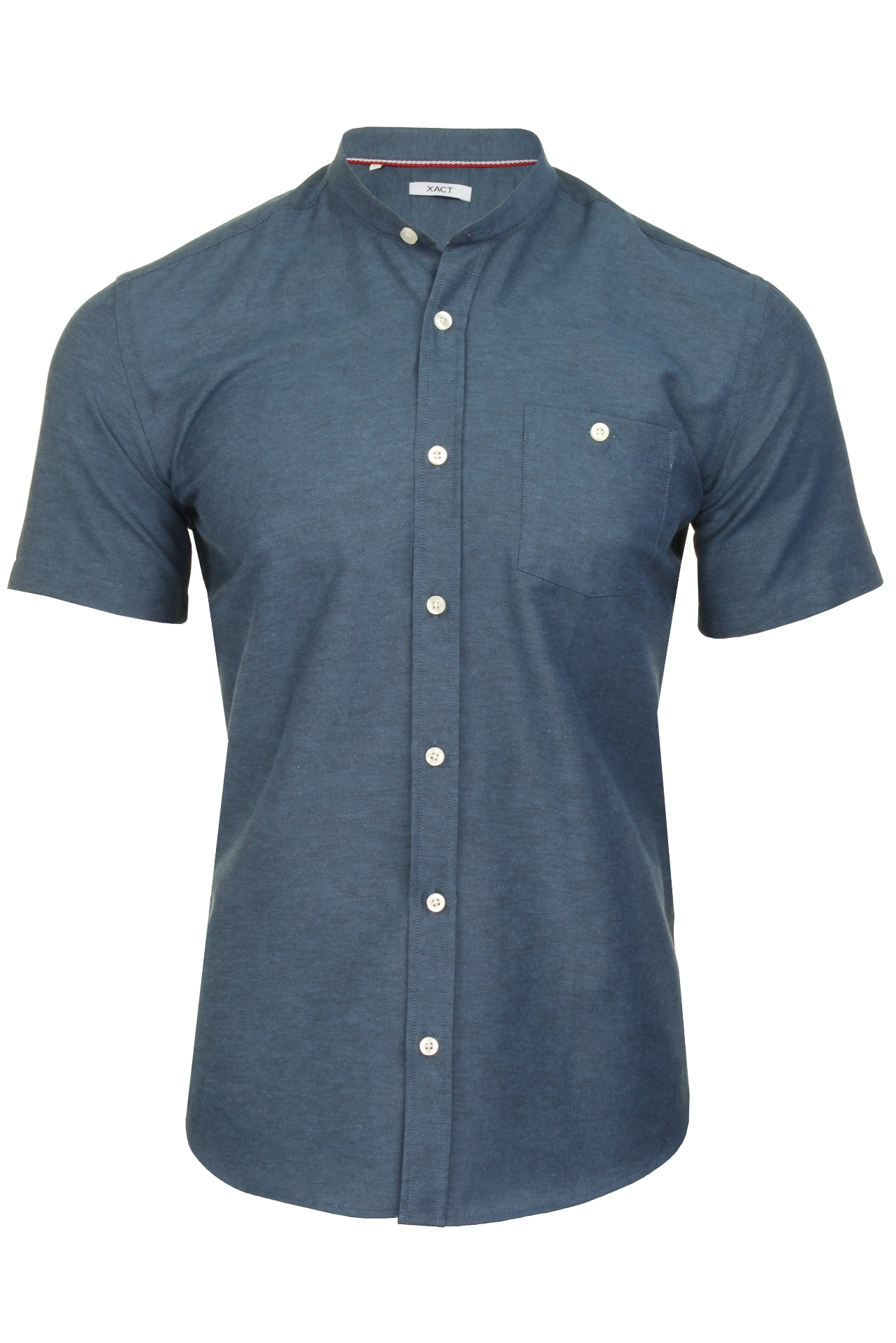 Xact Mens Grandad Collar Oxford Shirt Slim Fit Short Sleeved