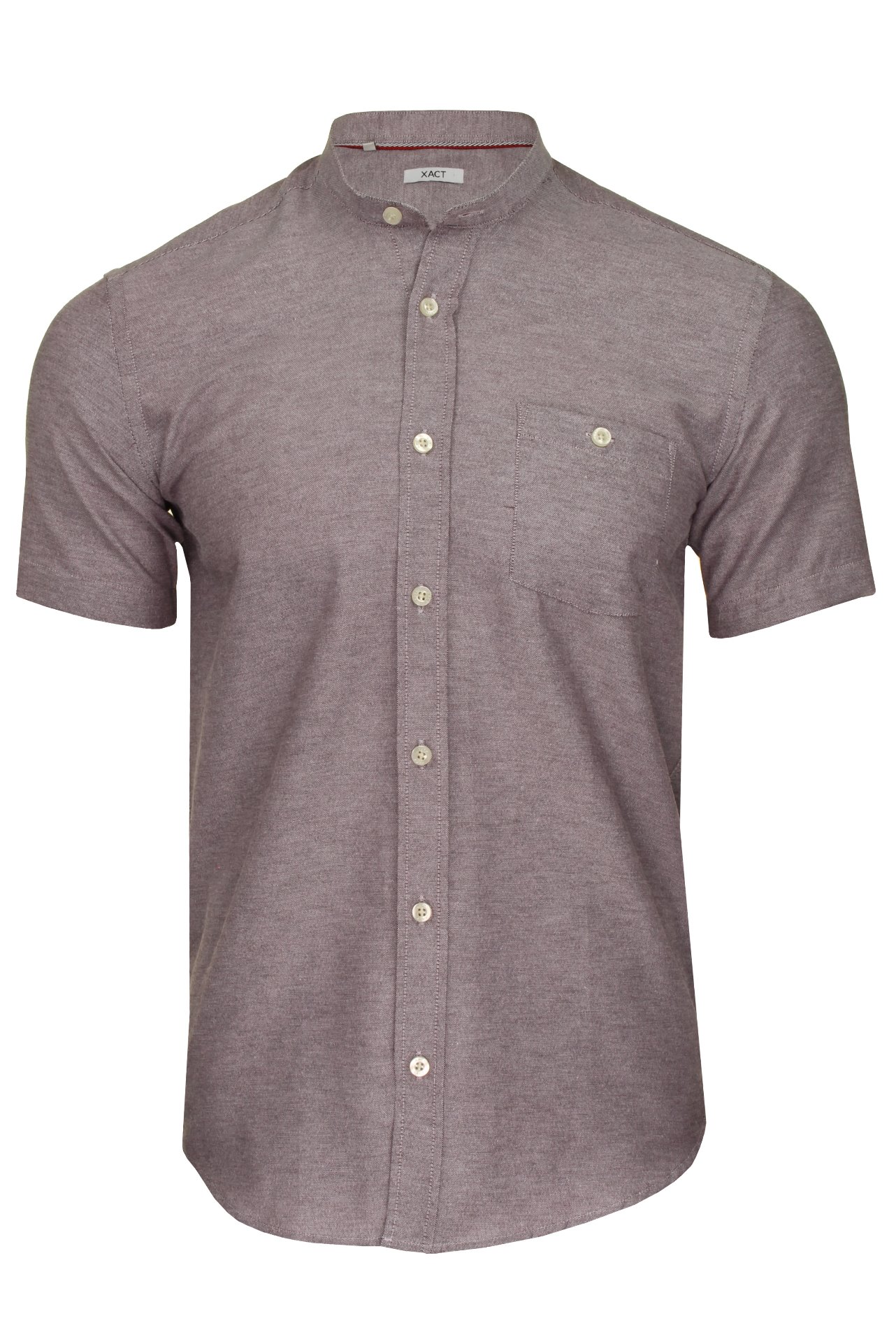 Xact Mens Grandad Collar Oxford Shirt Slim Fit Short Sleeved