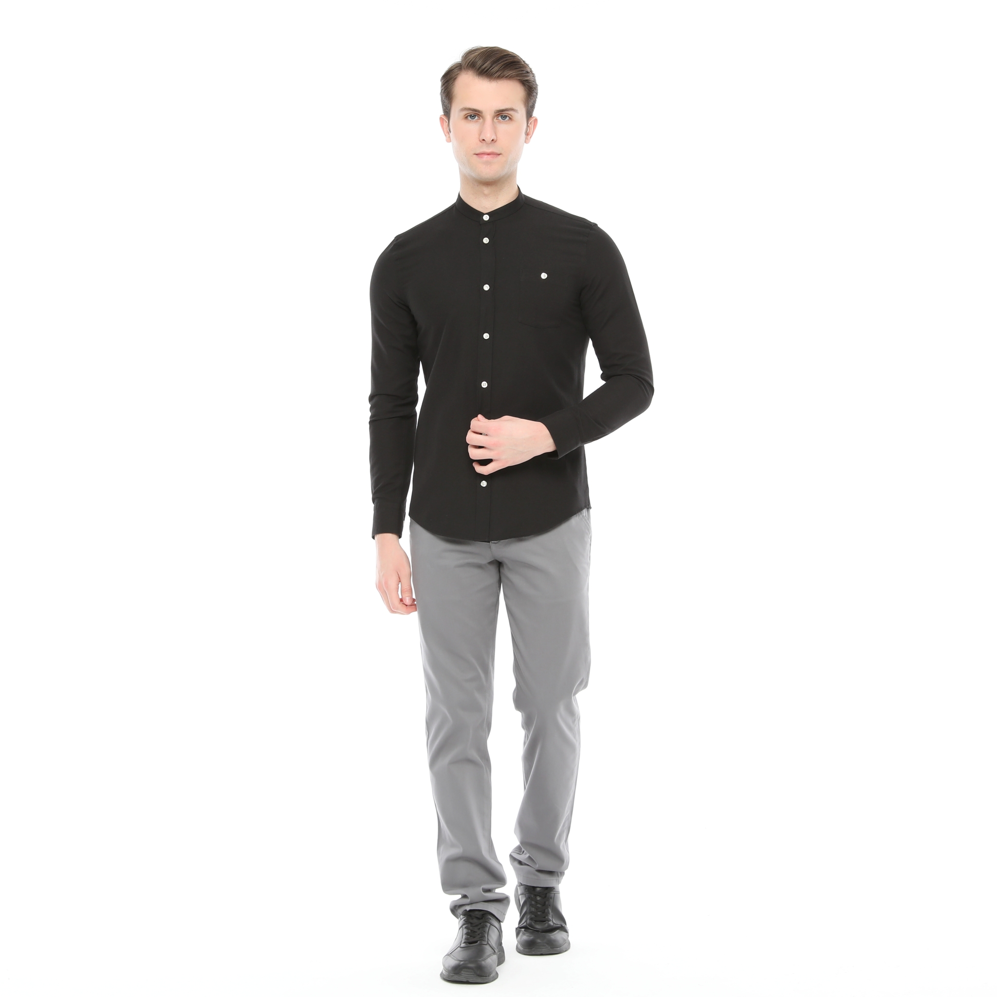 Xact Mens Grandad Collar Nehru Oxford Shirt Gustus Long Sleeved - Slim Fit - Picture 21 of 102