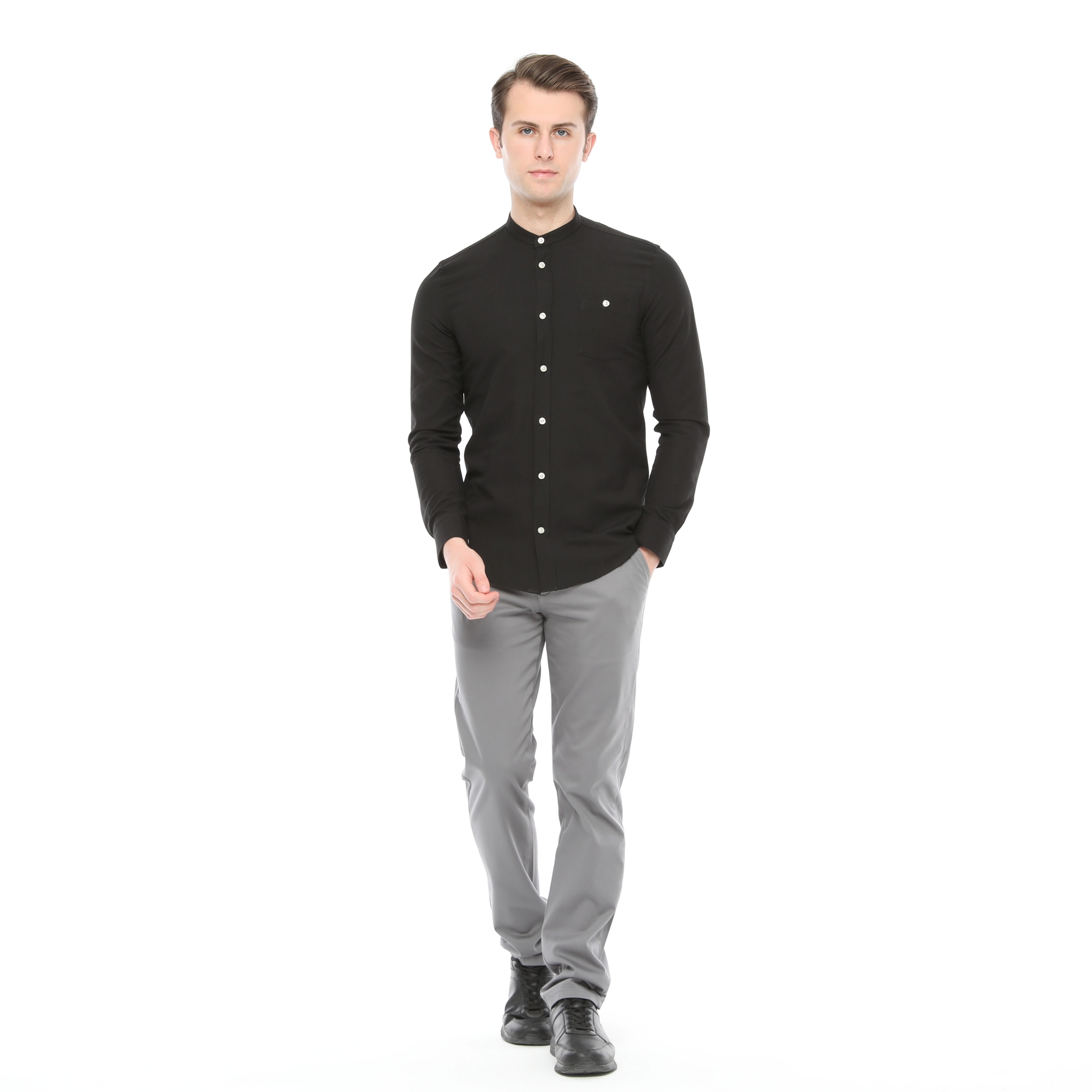 Xact Mens Grandad Collar Nehru Oxford Shirt Gustus Long Sleeved - Slim Fit - Picture 22 of 102