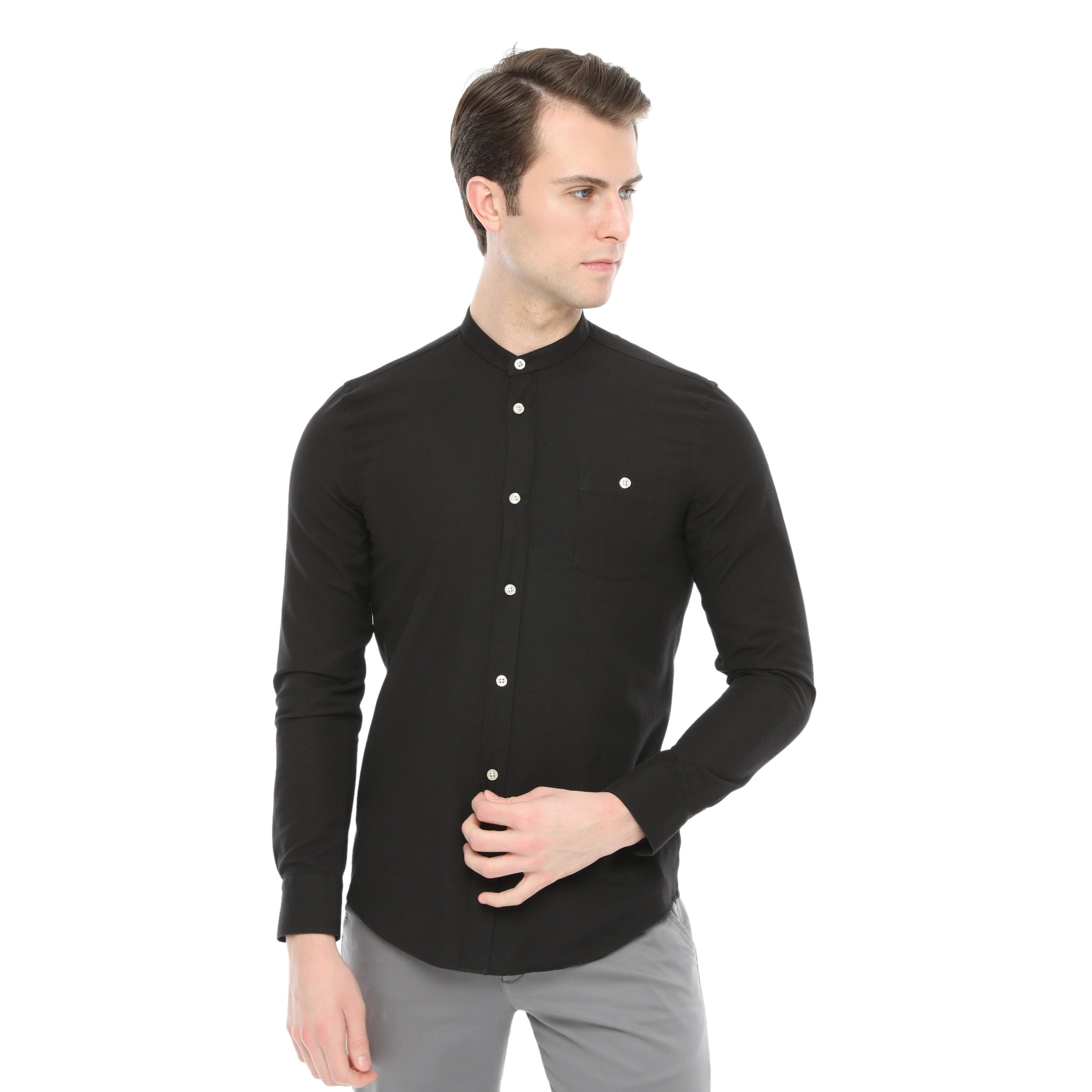Xact Mens Grandad Collar Nehru Oxford Shirt Gustus Long Sleeved - Slim Fit - Picture 13 of 102