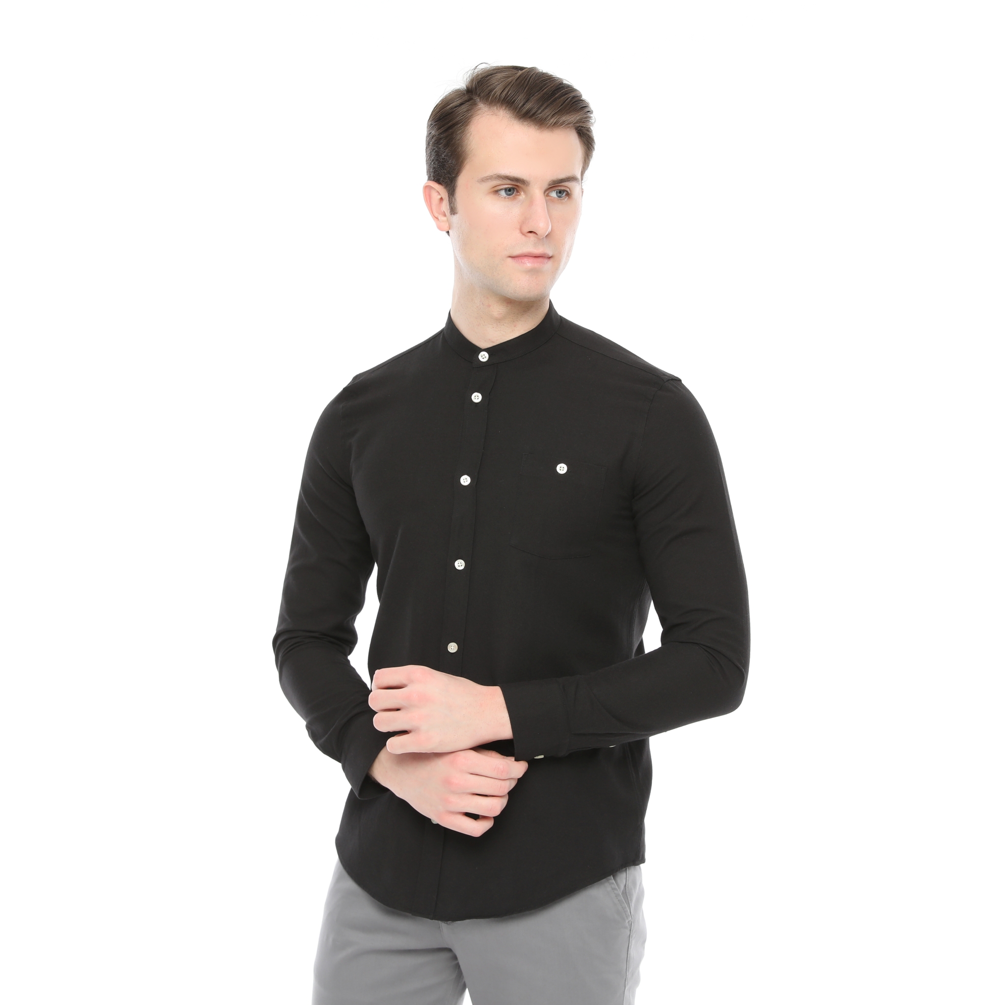 Xact Mens Grandad Collar Nehru Oxford Shirt Gustus Long Sleeved - Slim Fit - Picture 20 of 102