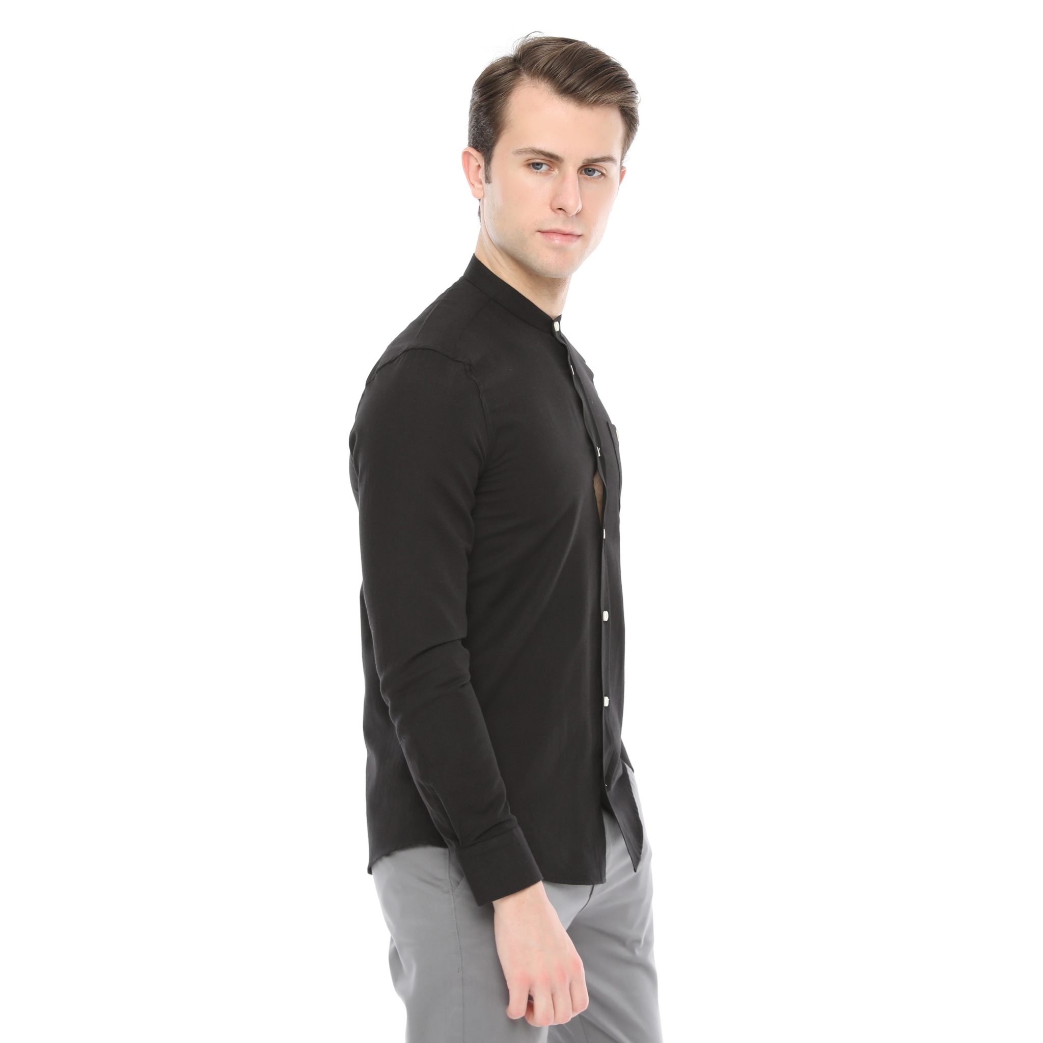 Xact Mens Grandad Collar Nehru Oxford Shirt Gustus Long Sleeved - Slim Fit - Picture 14 of 102