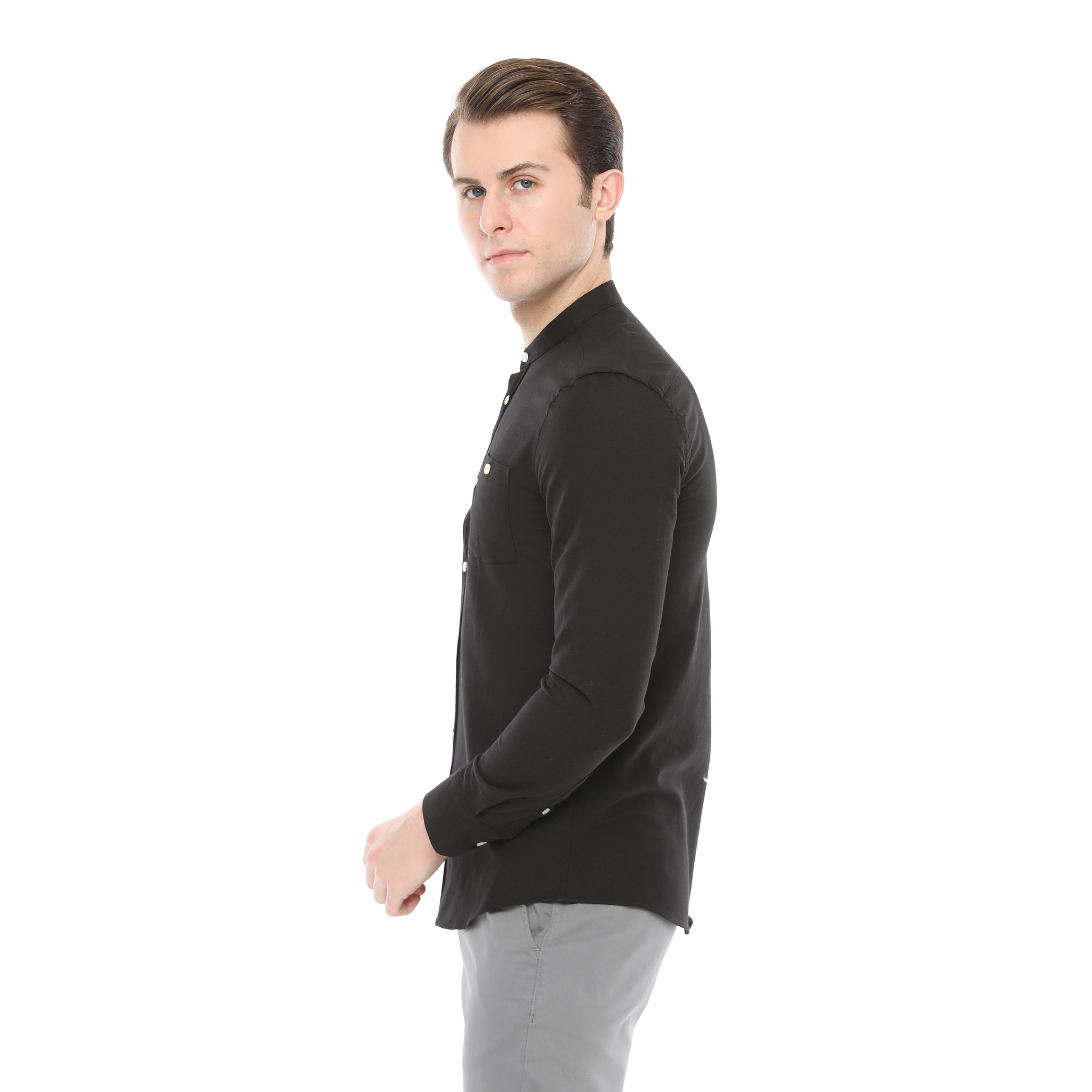 Xact Mens Grandad Collar Nehru Oxford Shirt Gustus Long Sleeved - Slim Fit - Picture 15 of 102