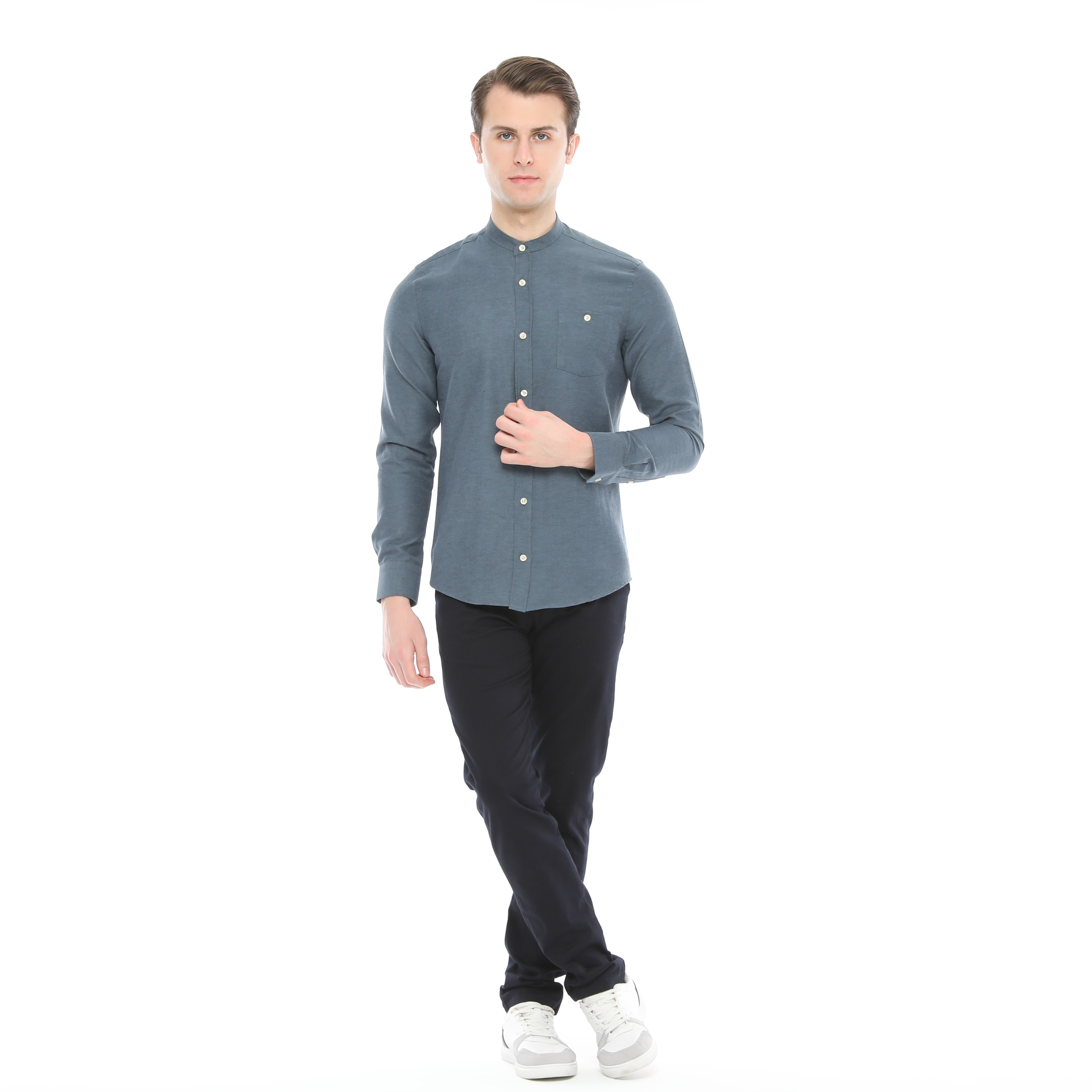 Xact Mens Grandad Collar Nehru Oxford Shirt Gustus Long Sleeved - Slim Fit - Picture 48 of 102