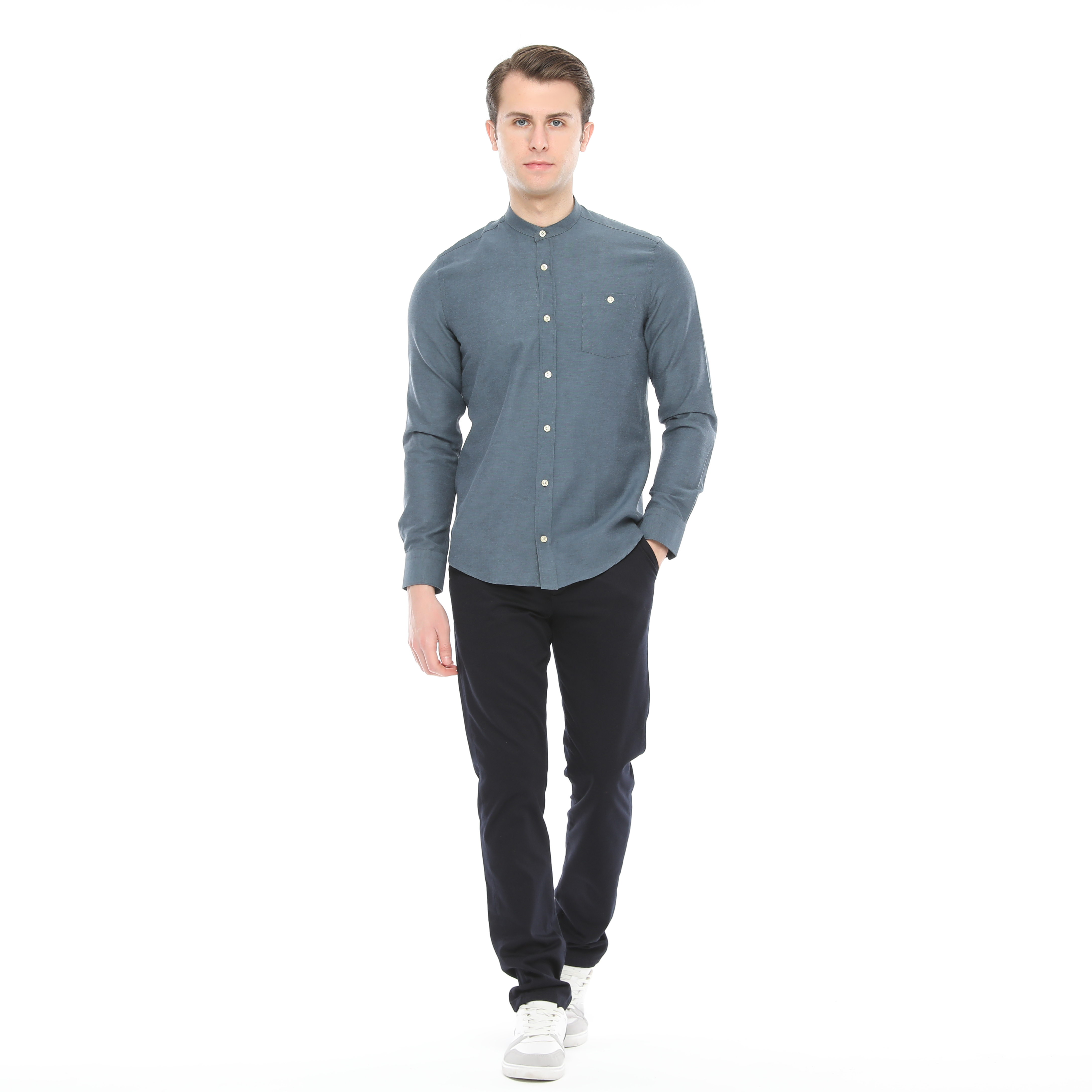 Xact Mens Grandad Collar Nehru Oxford Shirt Gustus Long Sleeved - Slim Fit - Picture 49 of 102