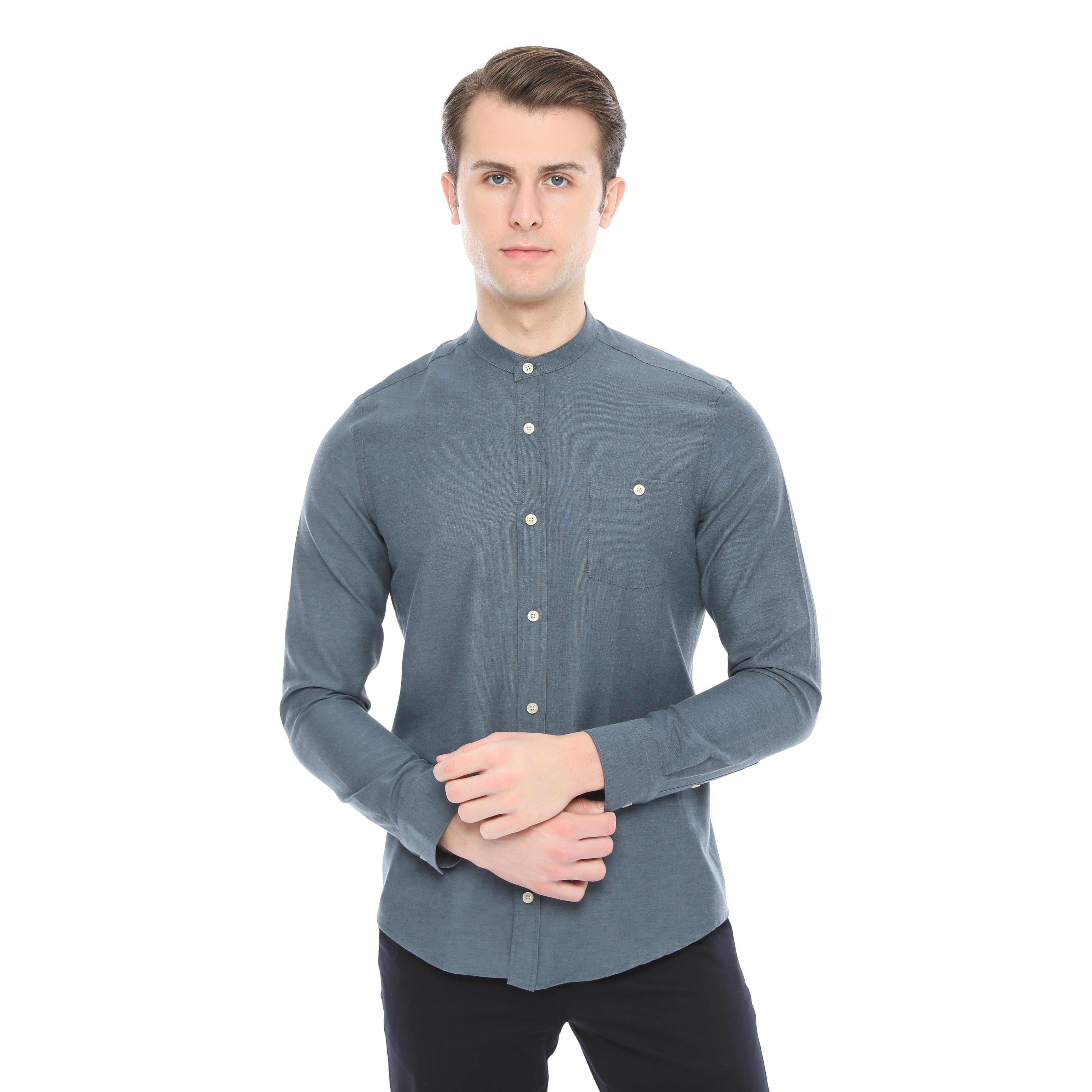 Xact Mens Grandad Collar Nehru Oxford Shirt Gustus Long Sleeved - Slim Fit - Picture 40 of 102