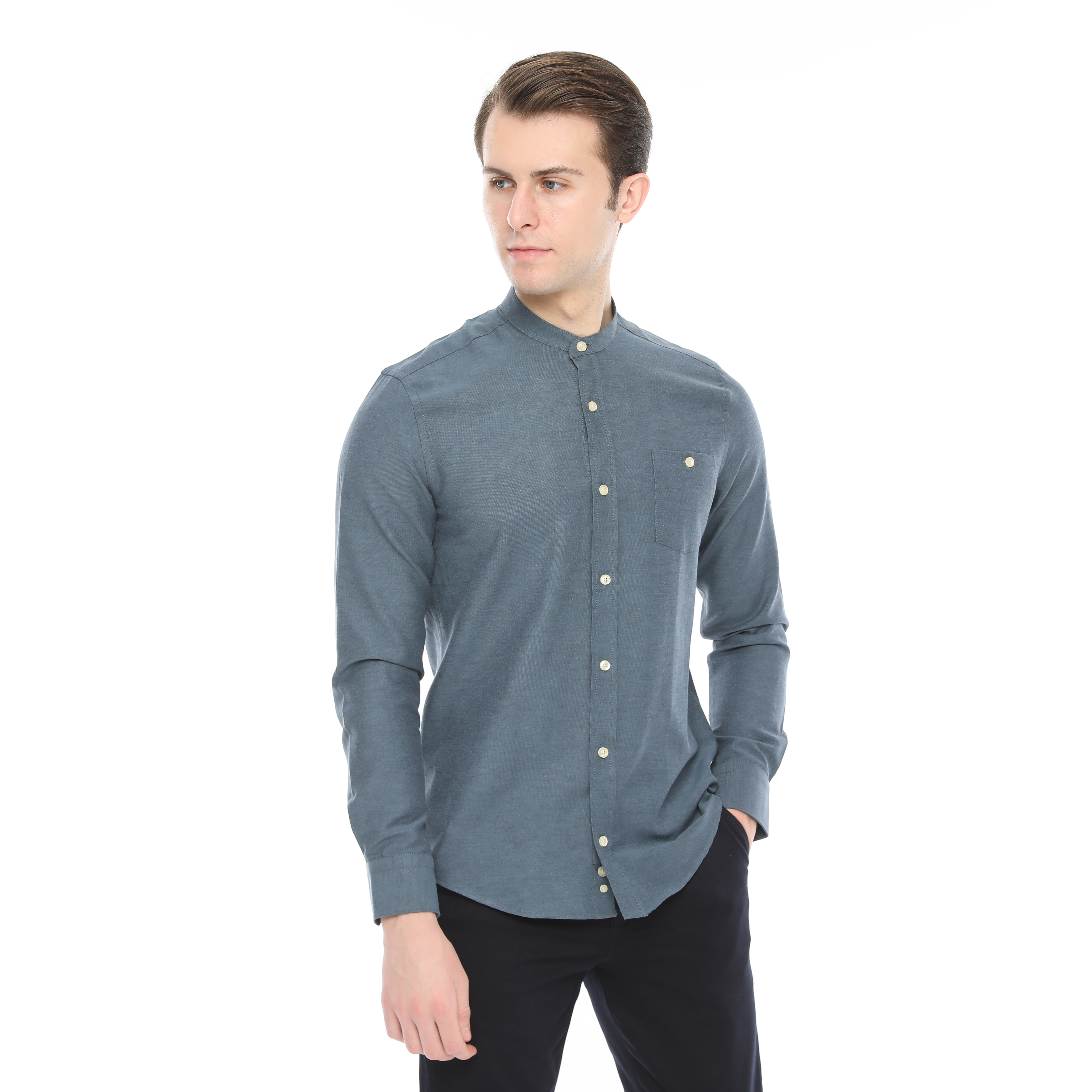 Xact Mens Grandad Collar Nehru Oxford Shirt Gustus Long Sleeved - Slim Fit - Picture 47 of 102