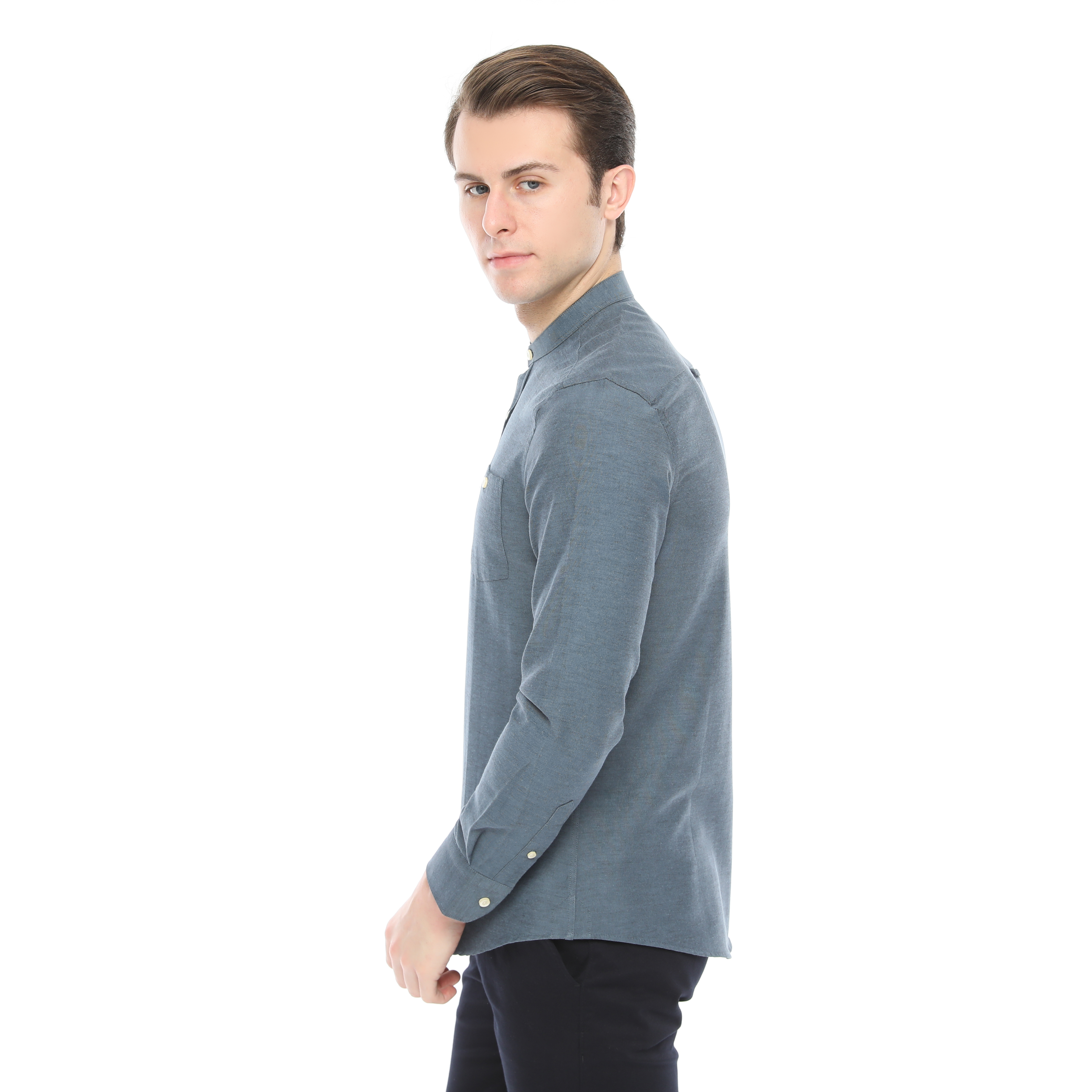 Xact Mens Grandad Collar Nehru Oxford Shirt Gustus Long Sleeved - Slim Fit - Picture 41 of 102