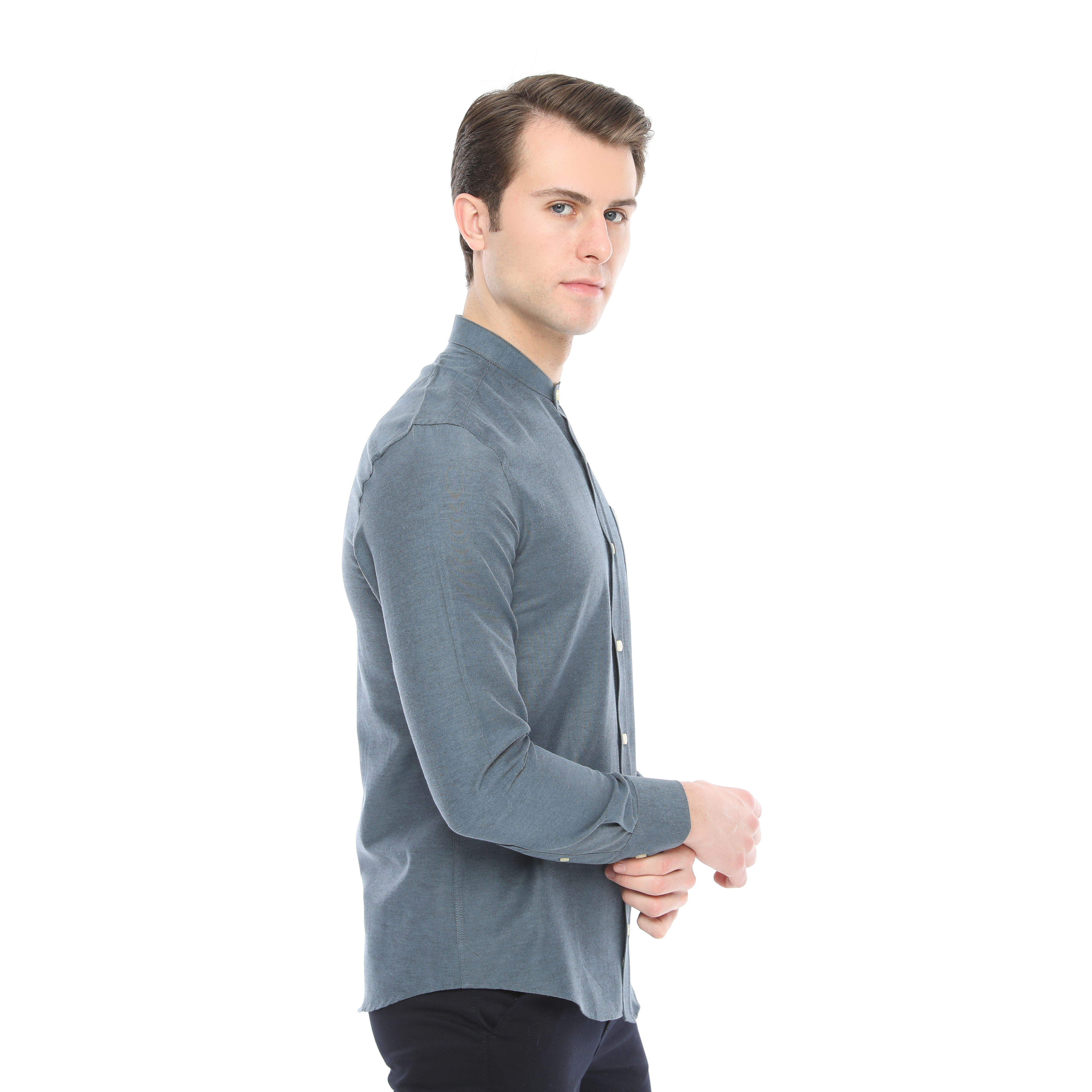 Xact Mens Grandad Collar Nehru Oxford Shirt Gustus Long Sleeved - Slim Fit - Picture 42 of 102