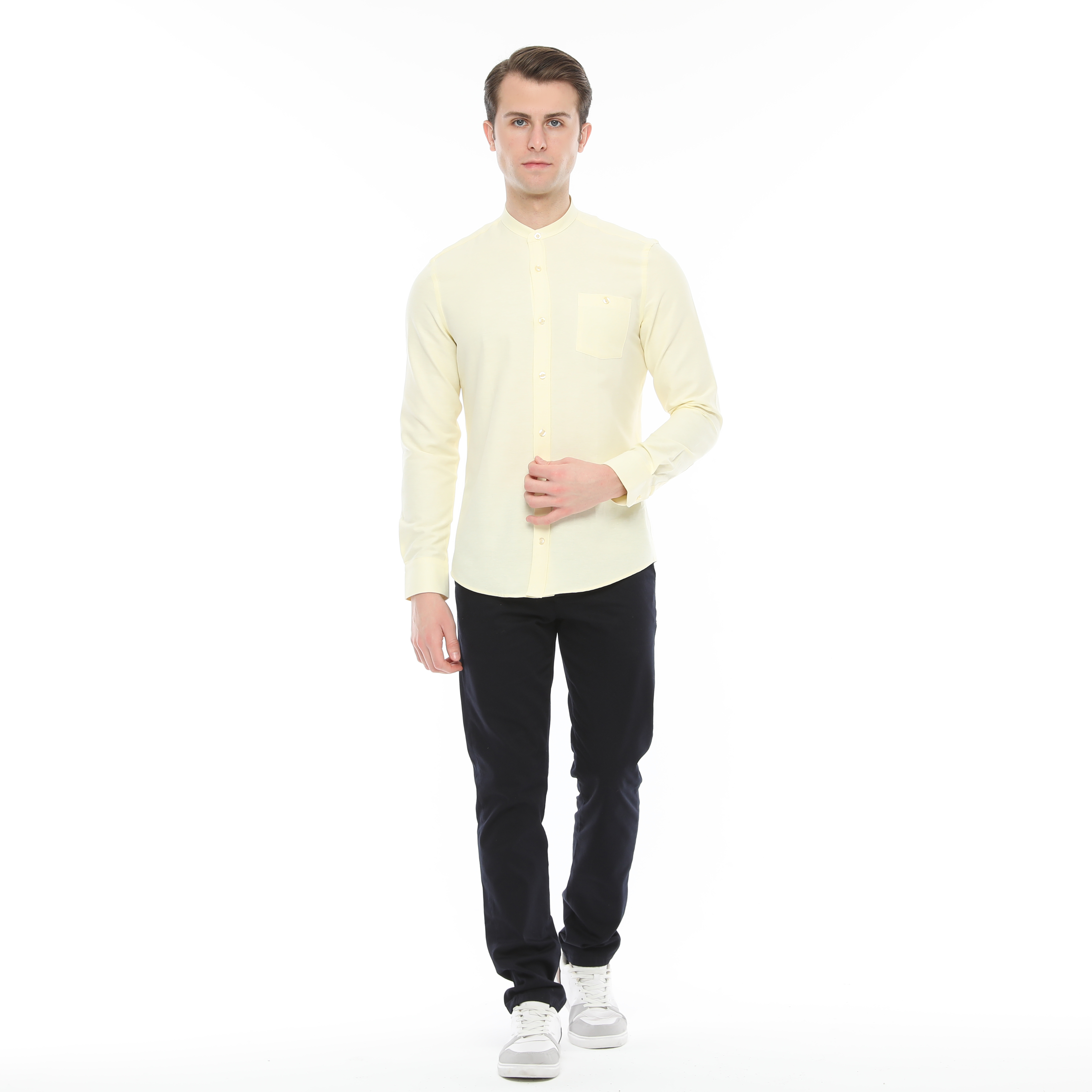 Xact Mens Grandad Collar Nehru Oxford Shirt Gustus Long Sleeved - Slim Fit - Picture 101 of 102