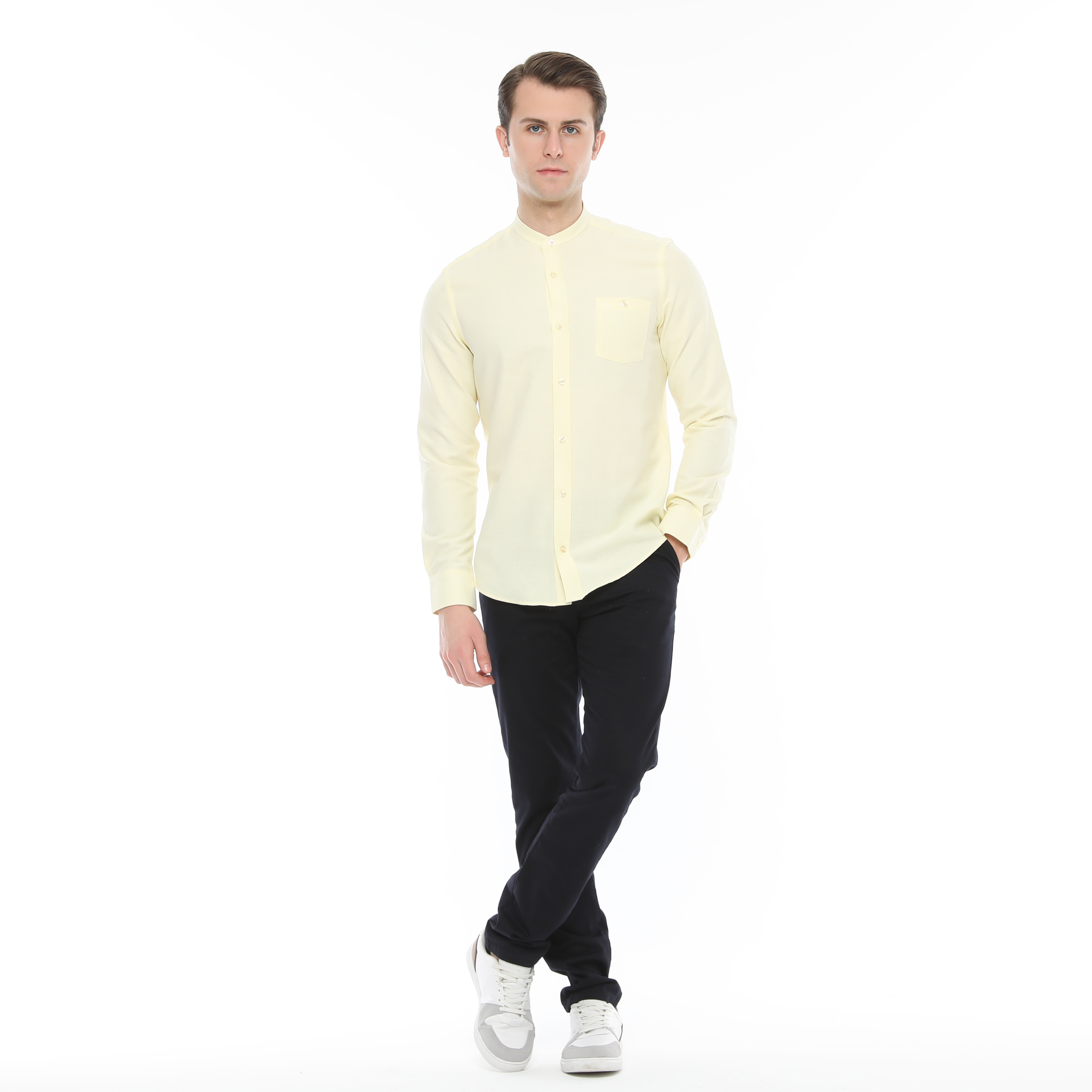 Xact Mens Grandad Collar Nehru Oxford Shirt Gustus Long Sleeved - Slim Fit - Picture 102 of 102