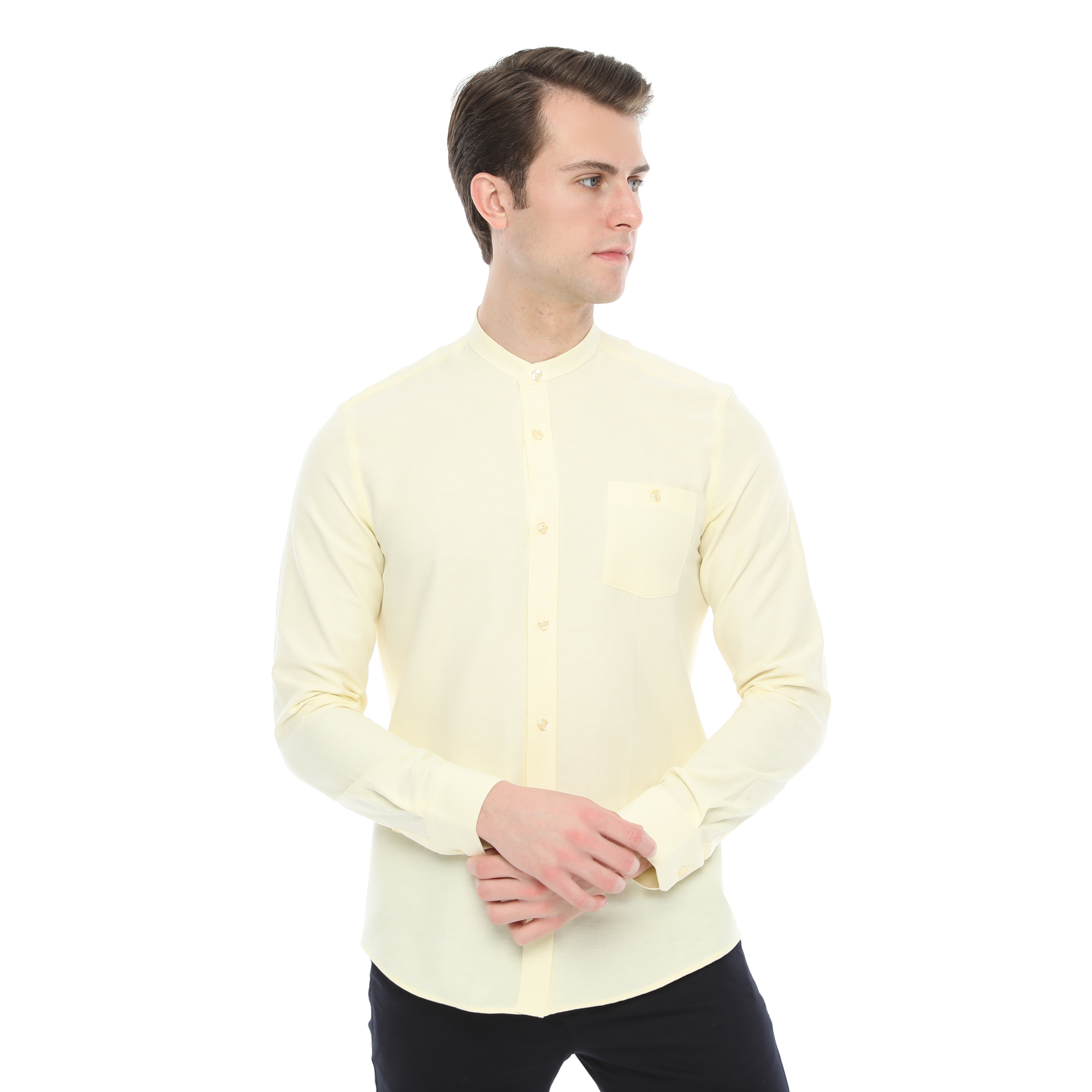 Xact Mens Grandad Collar Nehru Oxford Shirt Gustus Long Sleeved - Slim Fit - Picture 93 of 102