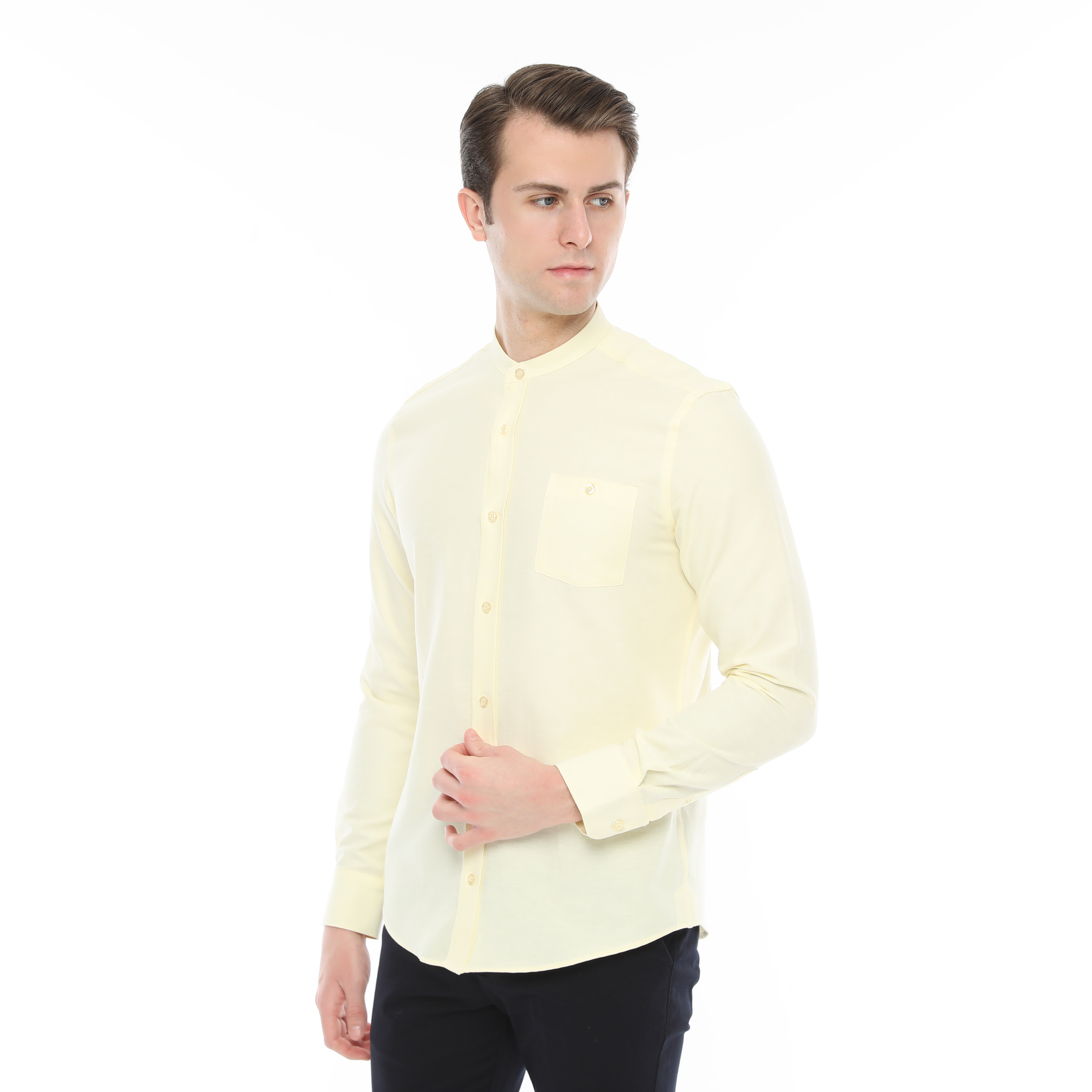 Xact Mens Grandad Collar Nehru Oxford Shirt Gustus Long Sleeved - Slim Fit - Picture 100 of 102