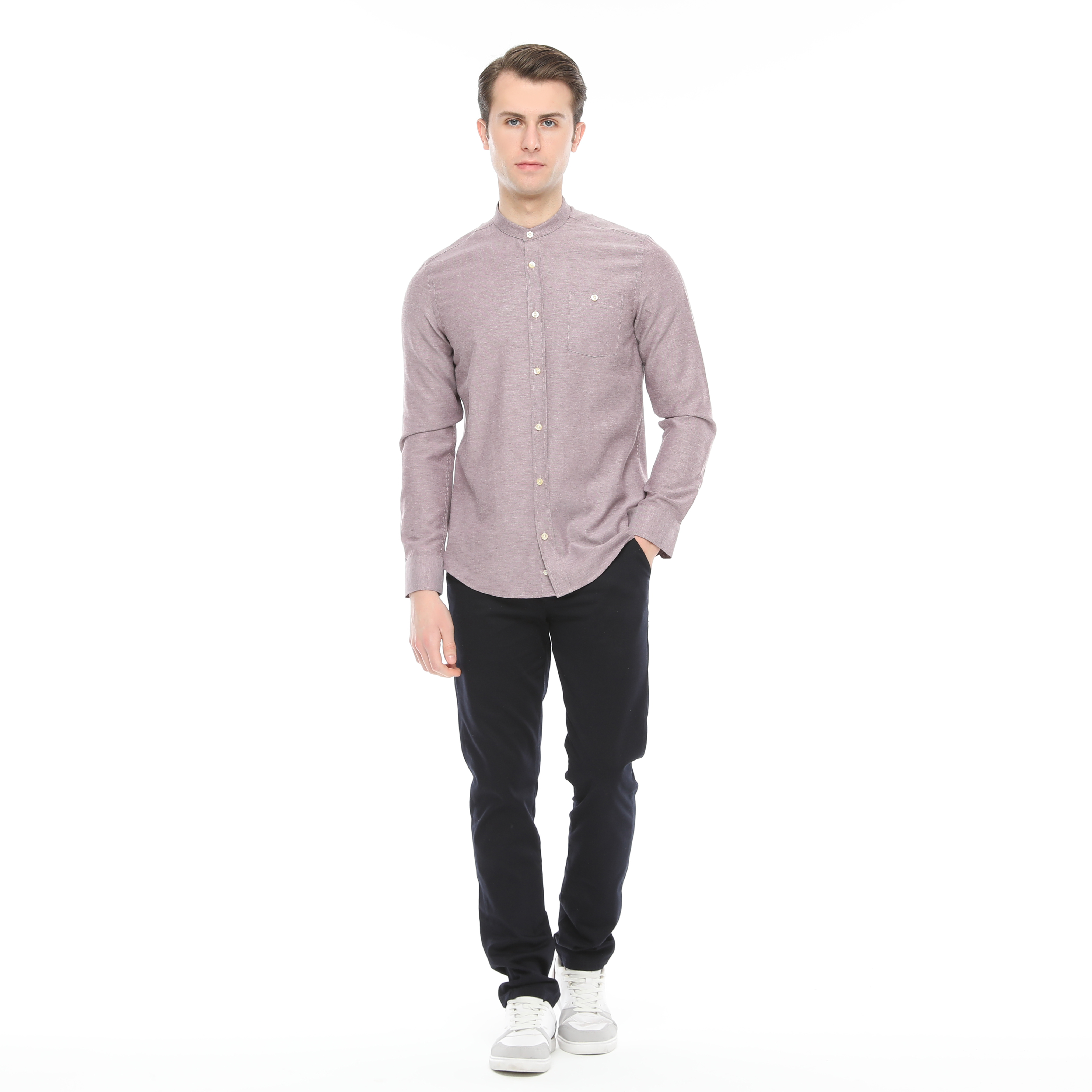 Xact Mens Grandad Collar Nehru Oxford Shirt Gustus Long Sleeved - Slim Fit - Picture 62 of 102