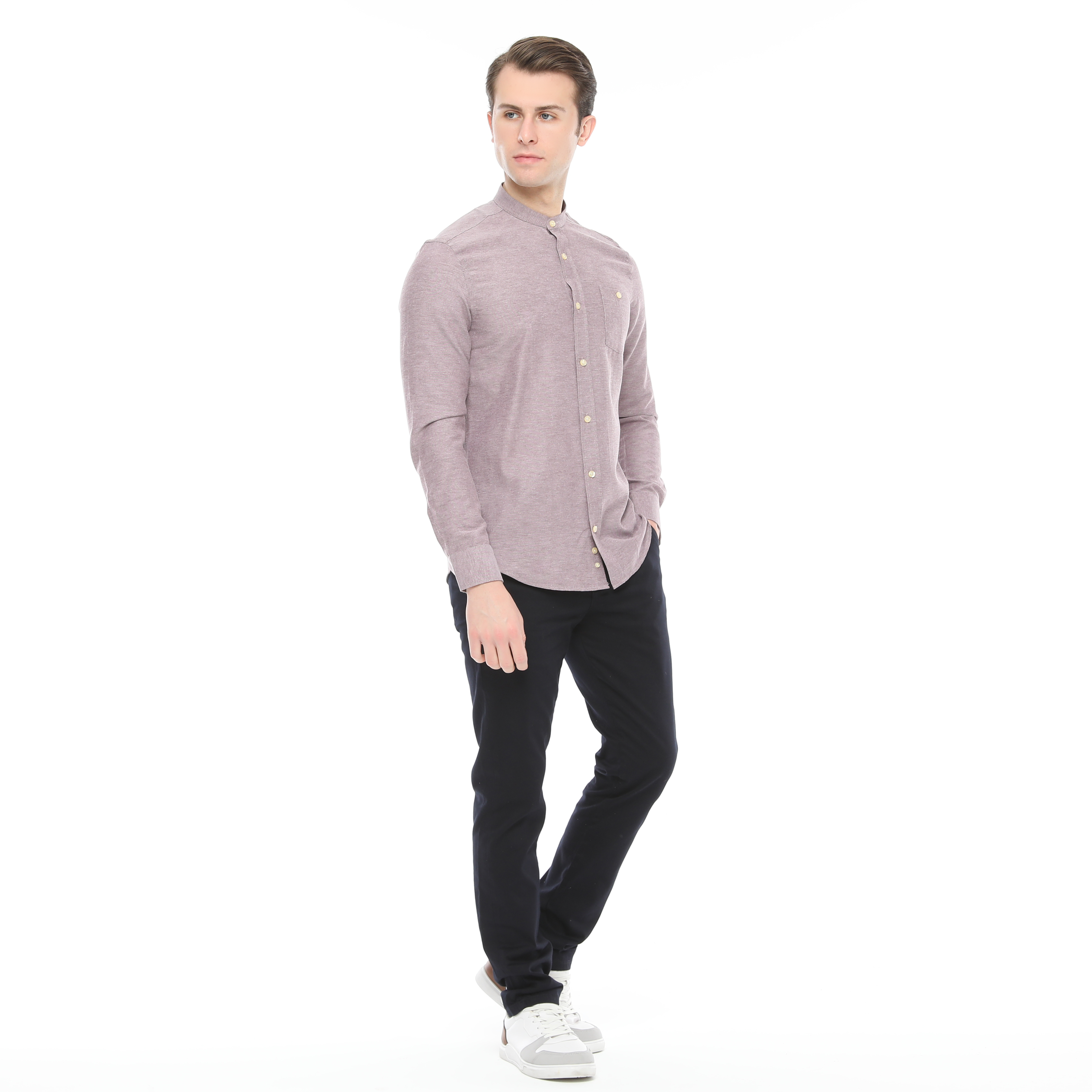 Xact Mens Grandad Collar Nehru Oxford Shirt Gustus Long Sleeved - Slim Fit - Picture 63 of 102
