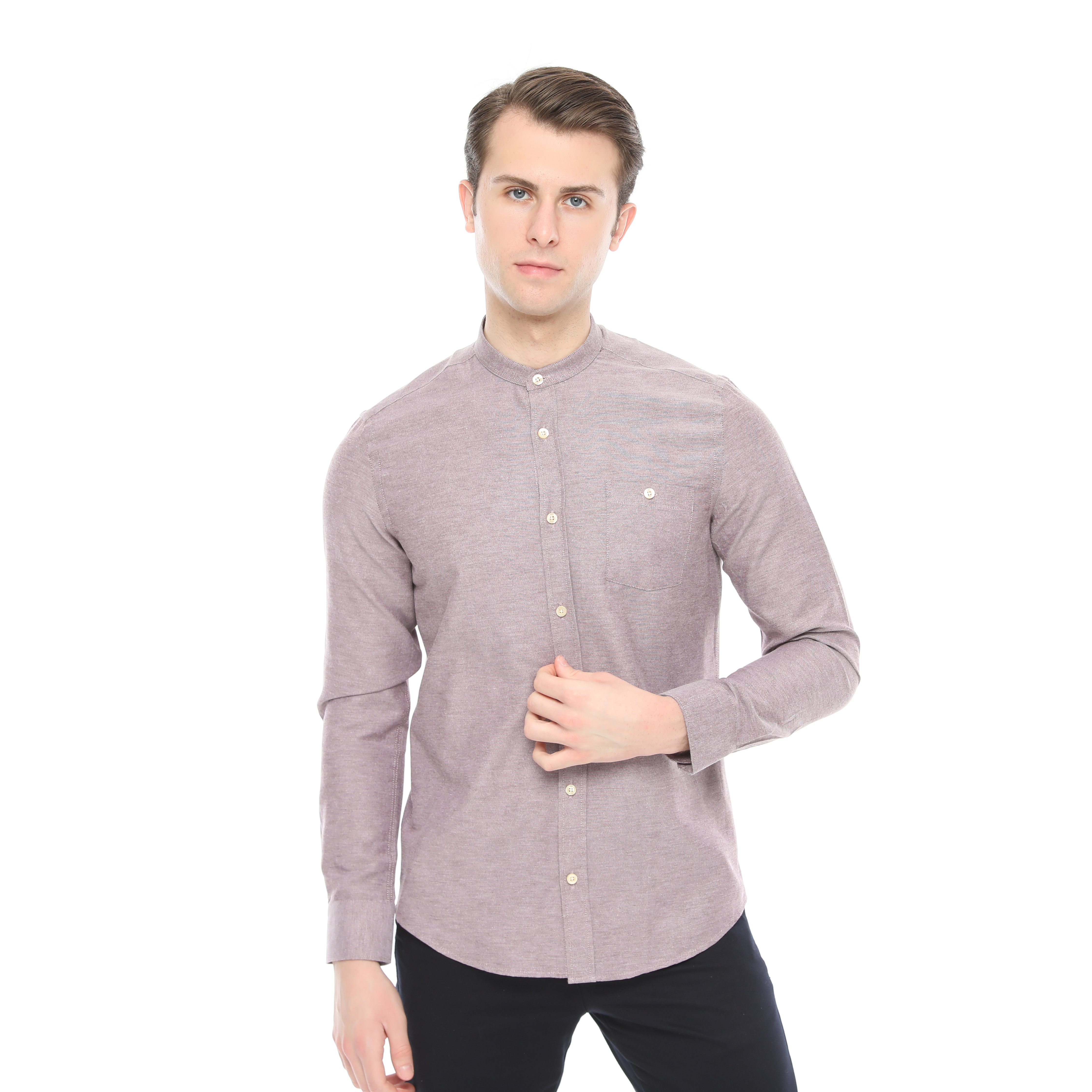 Xact Mens Grandad Collar Nehru Oxford Shirt Gustus Long Sleeved - Slim Fit - Picture 61 of 102