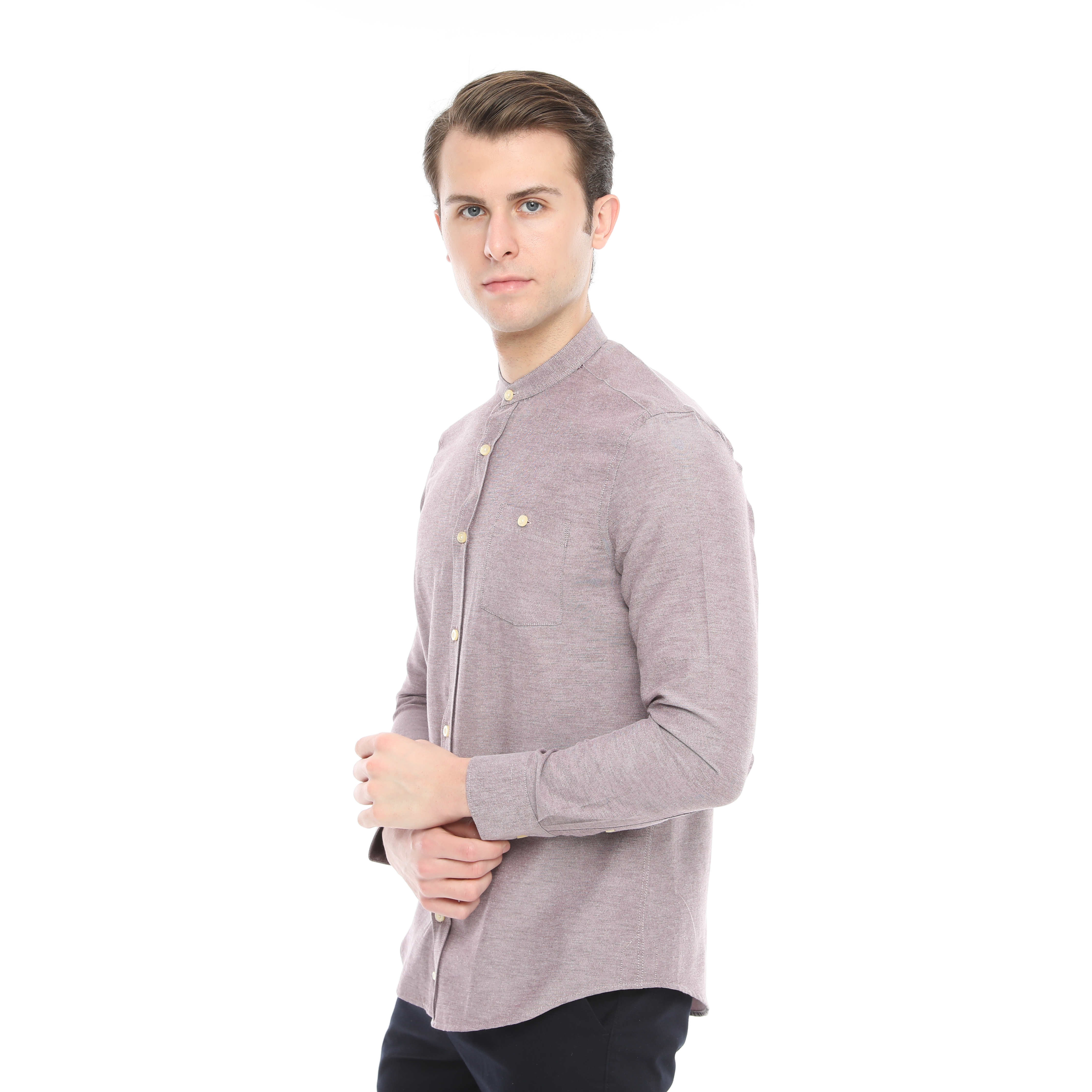 Xact Mens Grandad Collar Nehru Oxford Shirt Gustus Long Sleeved - Slim Fit - Picture 55 of 102