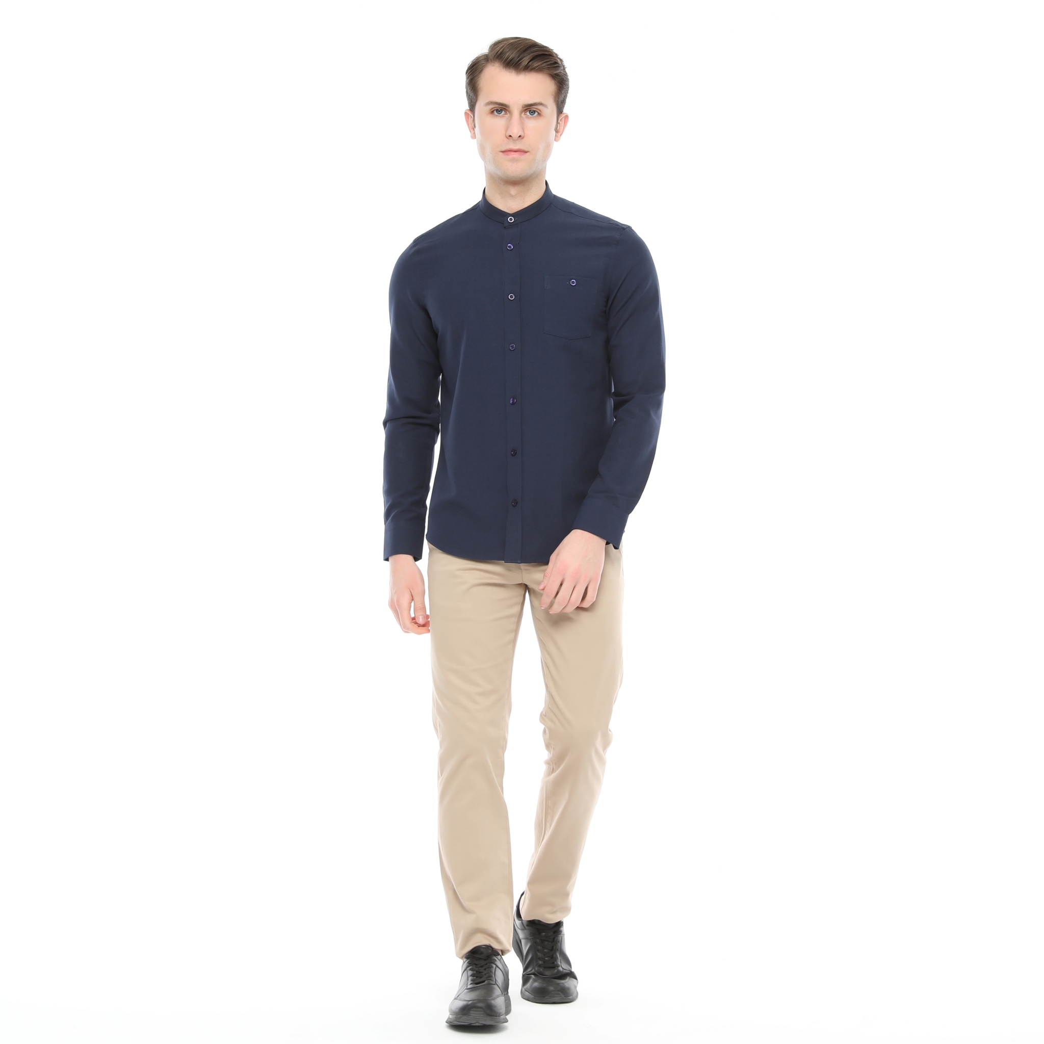 Xact Mens Grandad Collar Nehru Oxford Shirt Gustus Long Sleeved - Slim Fit - Picture 38 of 102
