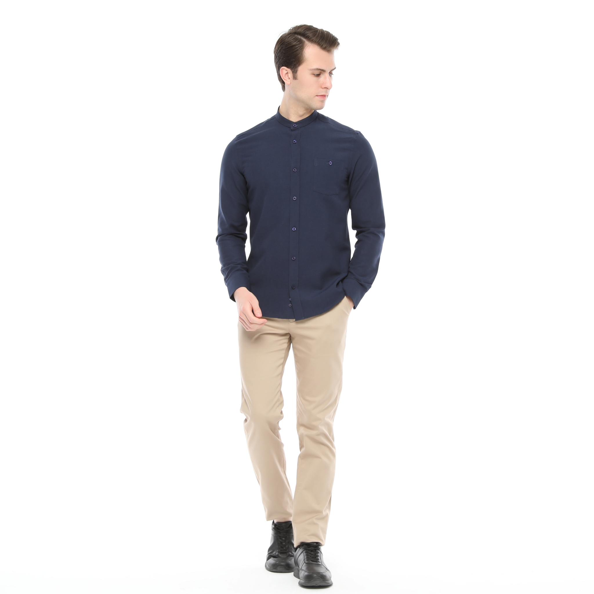 Xact Mens Grandad Collar Nehru Oxford Shirt Gustus Long Sleeved - Slim Fit - Picture 39 of 102