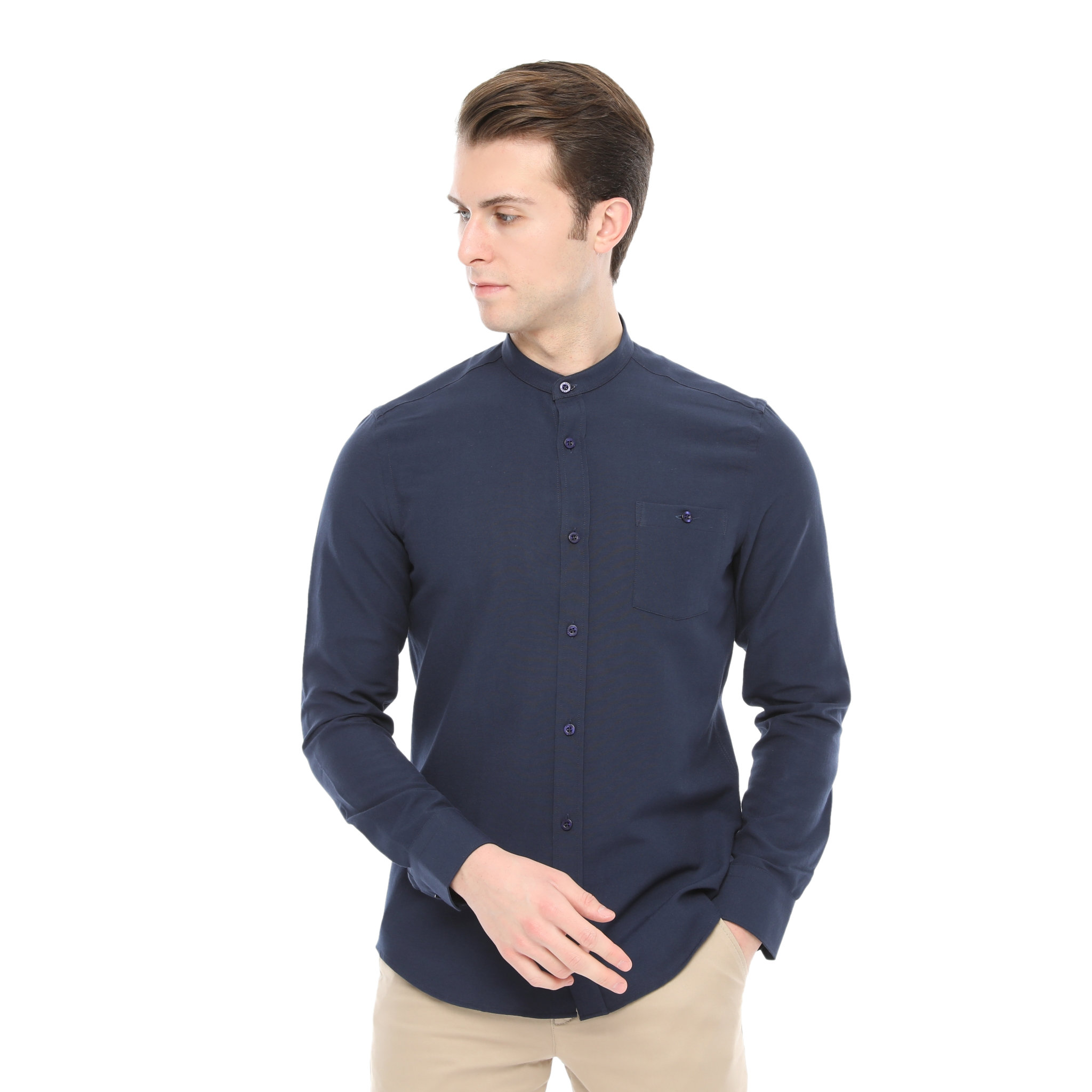 Xact Mens Grandad Collar Nehru Oxford Shirt Gustus Long Sleeved - Slim Fit - Picture 30 of 102