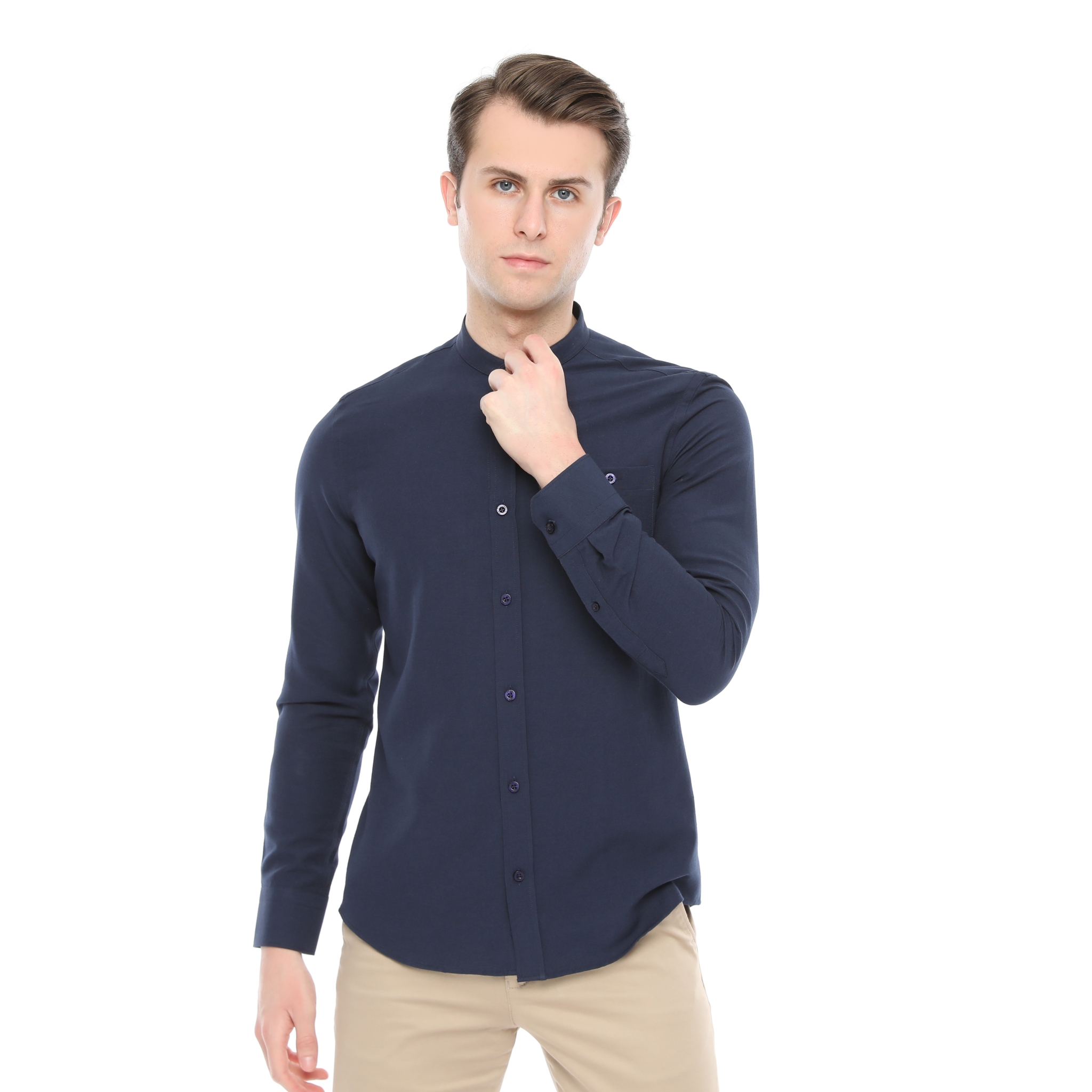 Xact Mens Grandad Collar Nehru Oxford Shirt Gustus Long Sleeved - Slim Fit - Picture 37 of 102