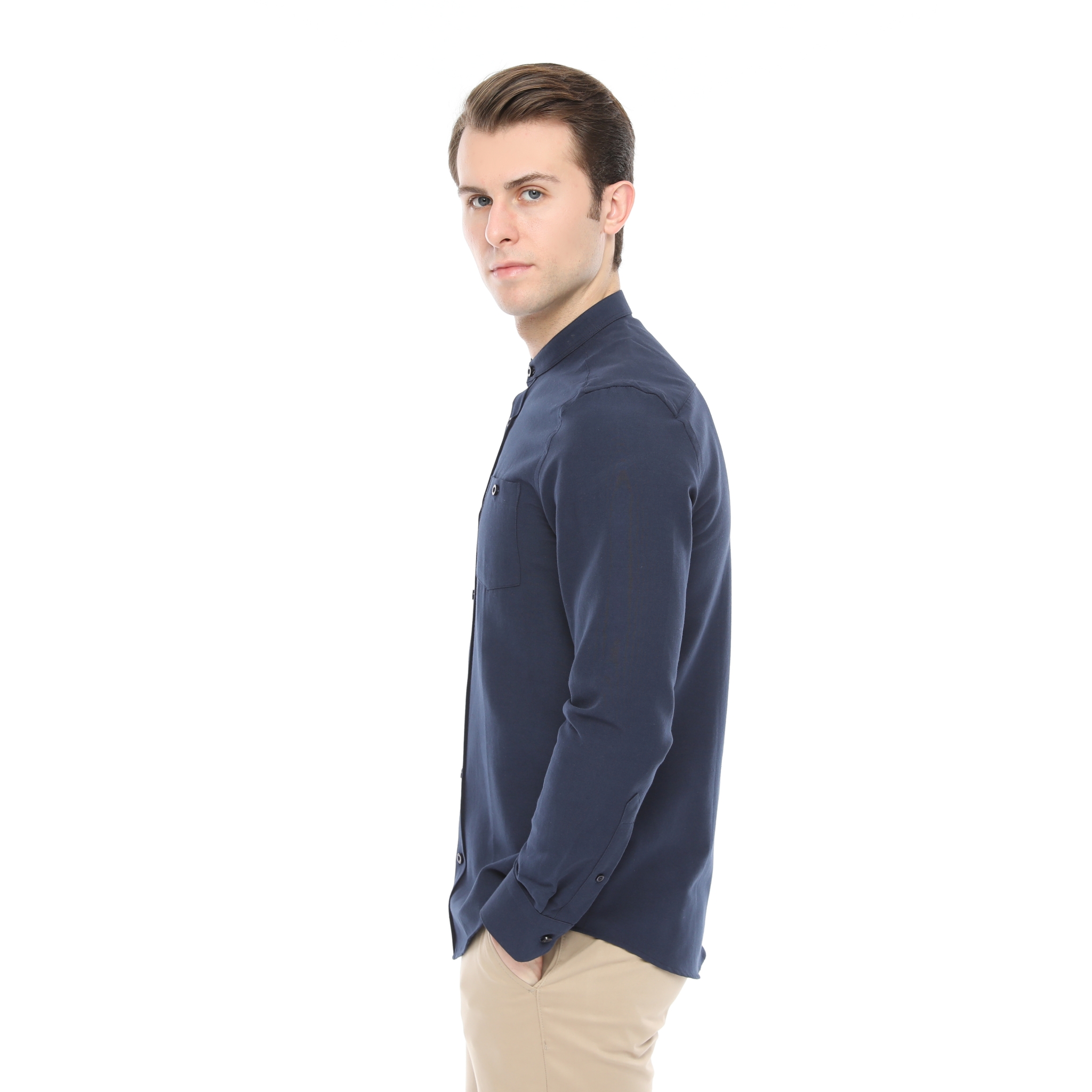 Xact Mens Grandad Collar Nehru Oxford Shirt Gustus Long Sleeved - Slim Fit - Picture 31 of 102