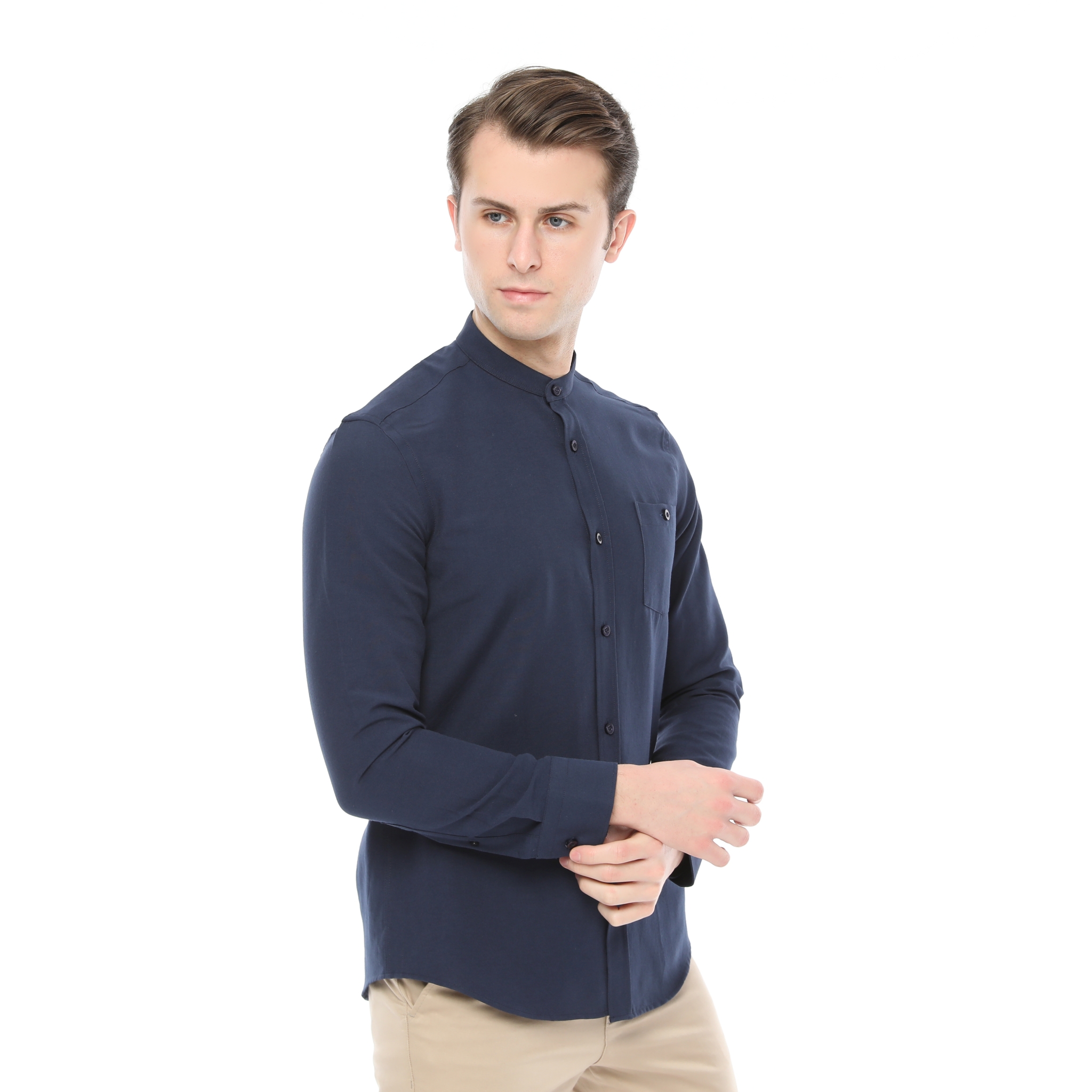Xact Mens Grandad Collar Nehru Oxford Shirt Gustus Long Sleeved - Slim Fit - Picture 32 of 102