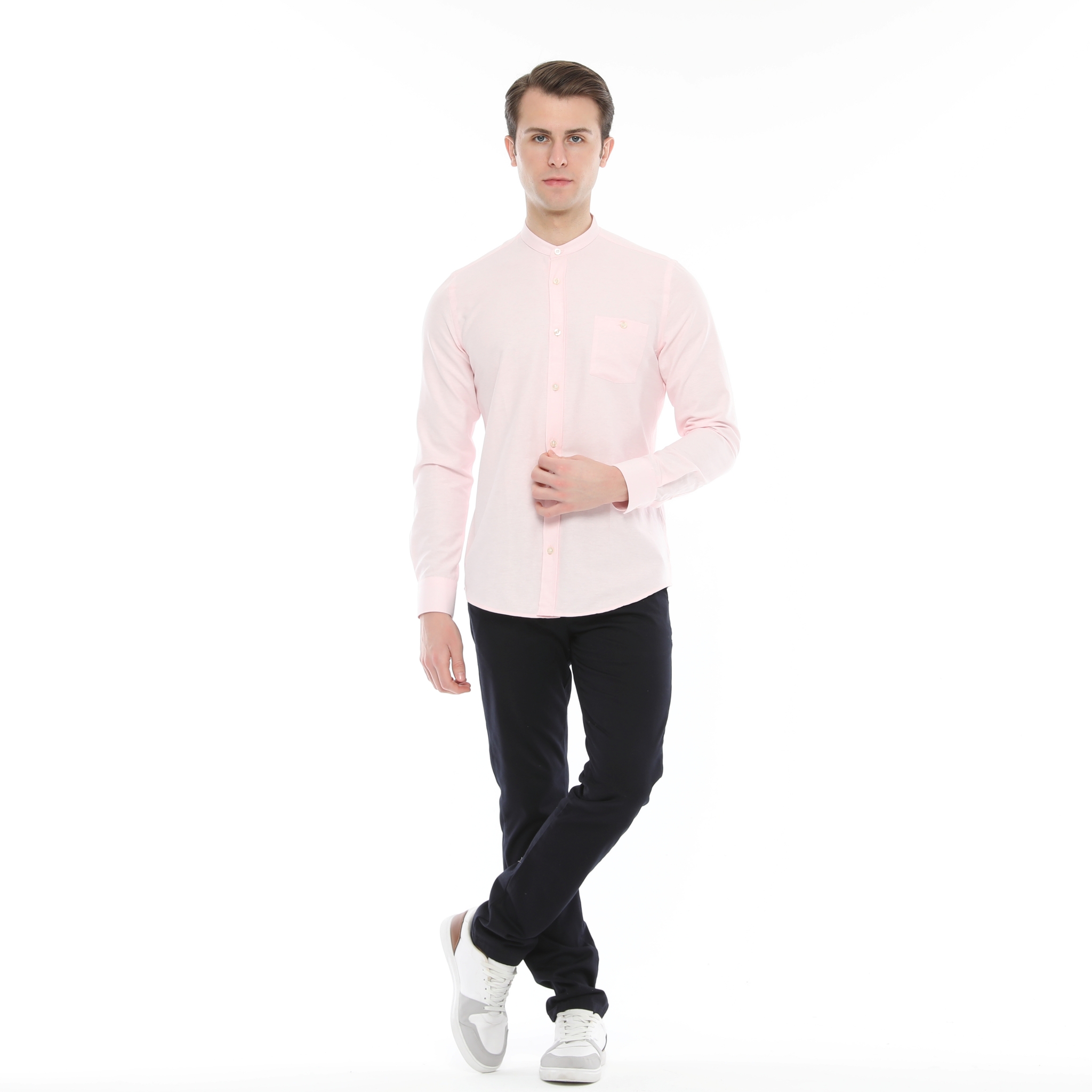 Xact Mens Grandad Collar Nehru Oxford Shirt Gustus Long Sleeved - Slim Fit - Picture 81 of 102