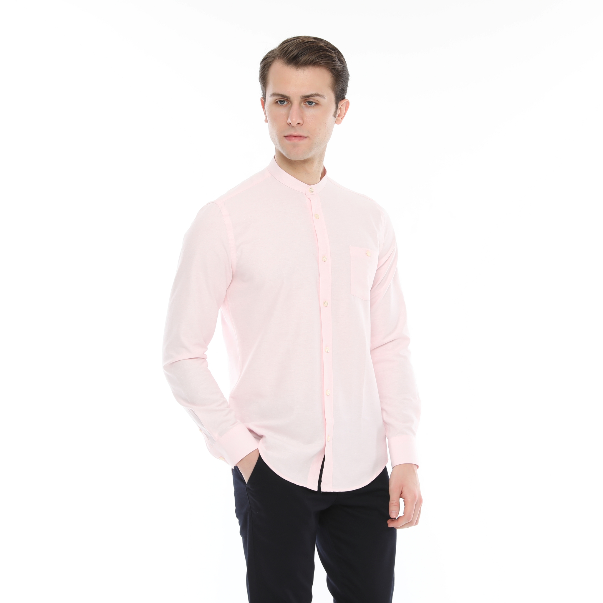 Xact Mens Grandad Collar Nehru Oxford Shirt Gustus Long Sleeved - Slim Fit - Picture 80 of 102