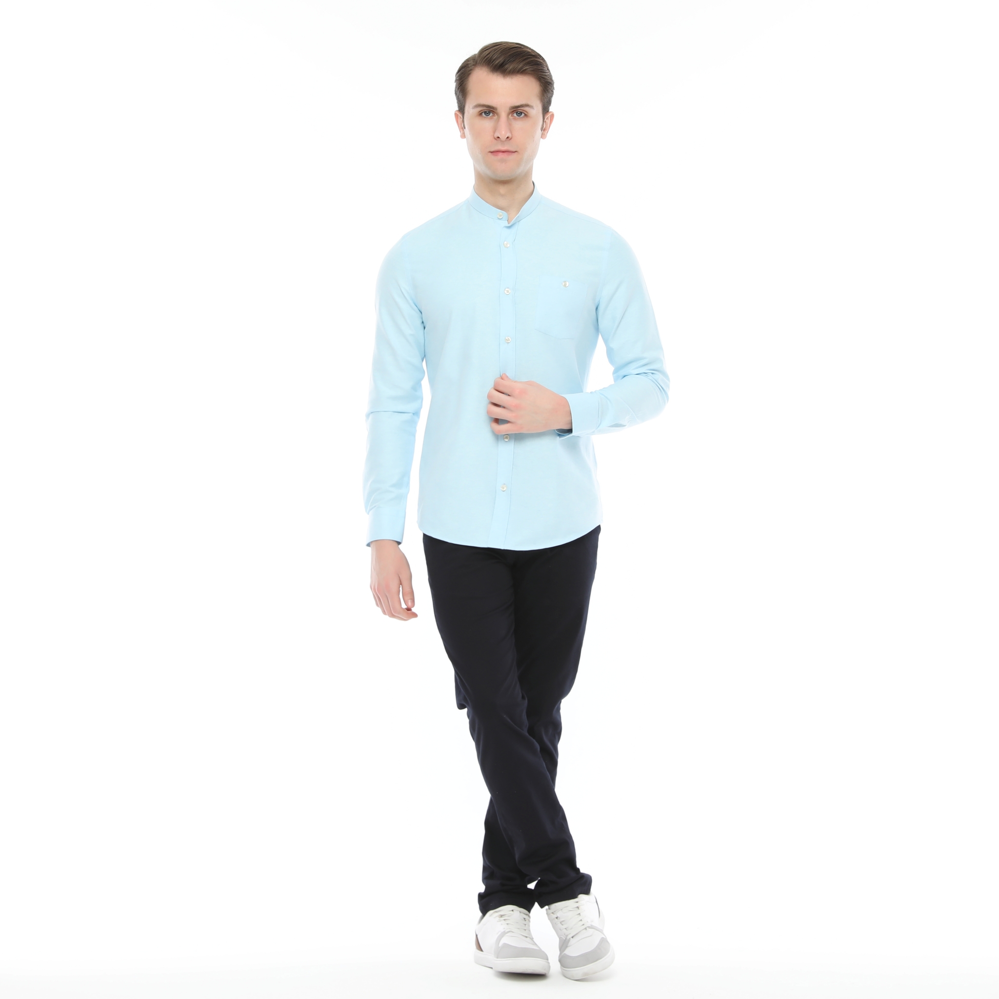 Xact Mens Grandad Collar Nehru Oxford Shirt Gustus Long Sleeved - Slim Fit - Picture 71 of 102