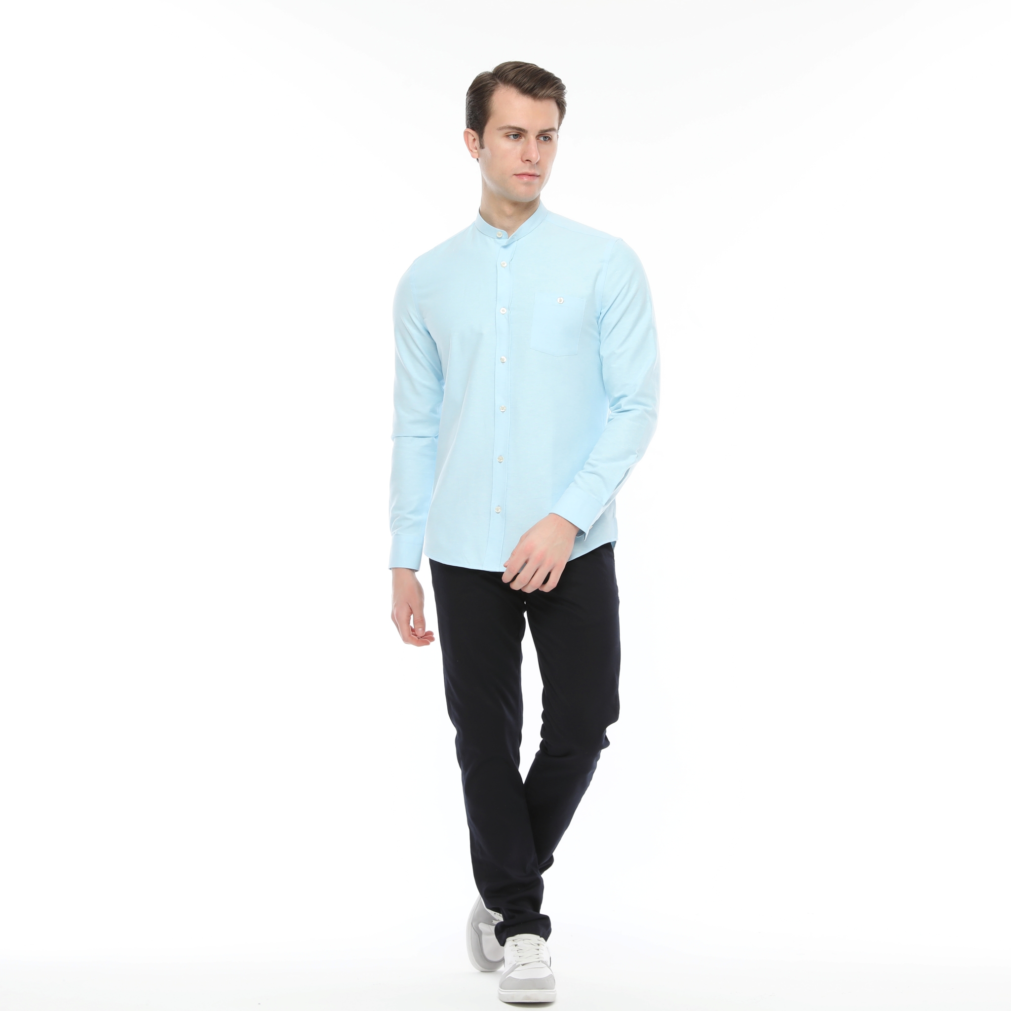 Xact Mens Grandad Collar Nehru Oxford Shirt Gustus Long Sleeved - Slim Fit - Picture 72 of 102