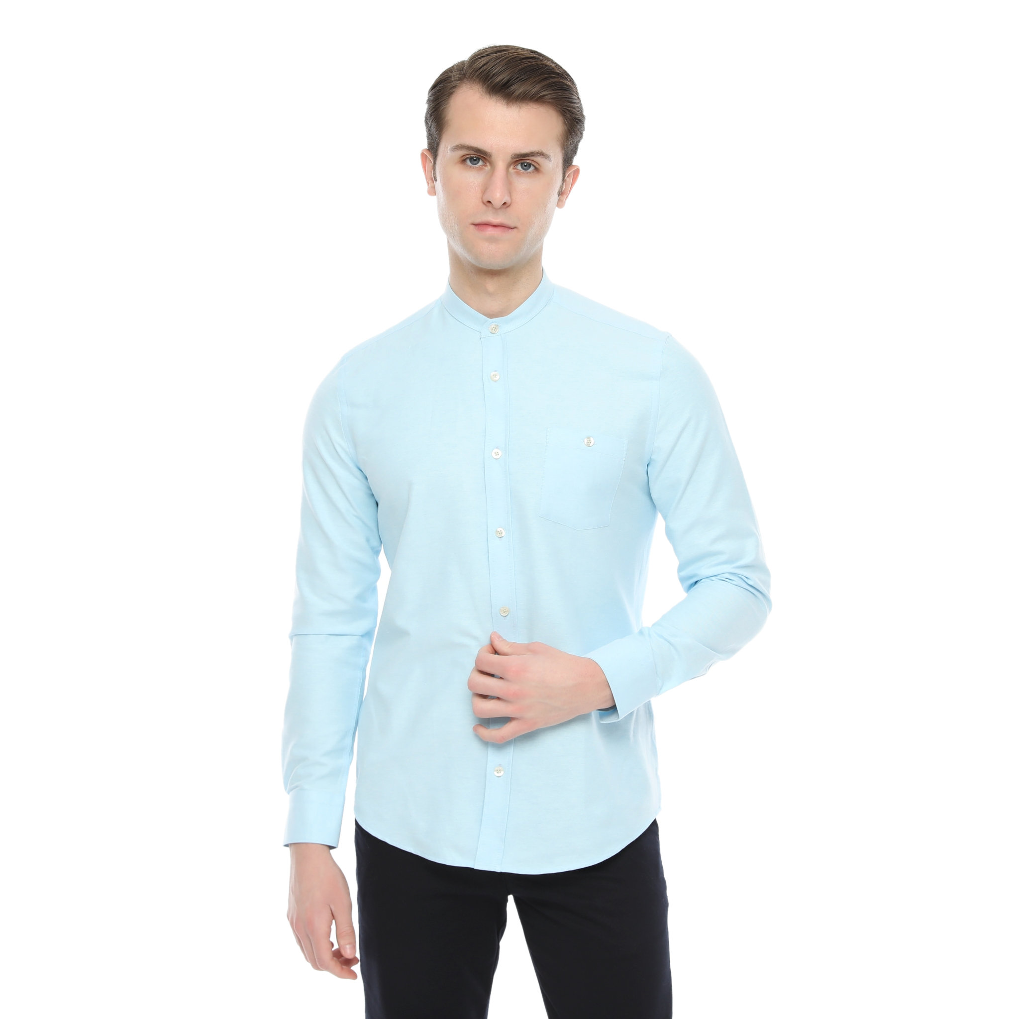 Xact Mens Grandad Collar Nehru Oxford Shirt Gustus Long Sleeved - Slim Fit - Picture 64 of 102
