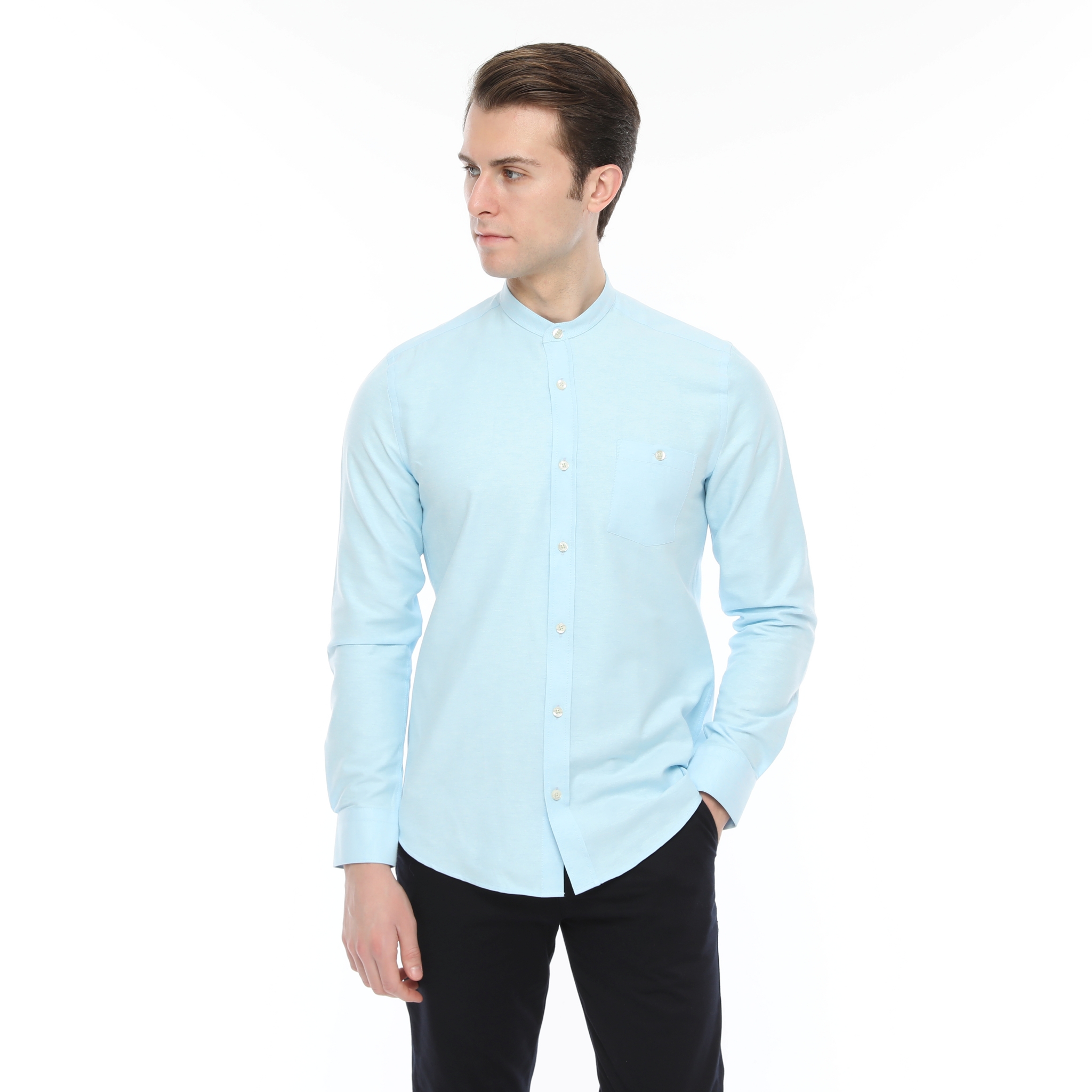 Xact Mens Grandad Collar Nehru Oxford Shirt Gustus Long Sleeved - Slim Fit - Picture 70 of 102