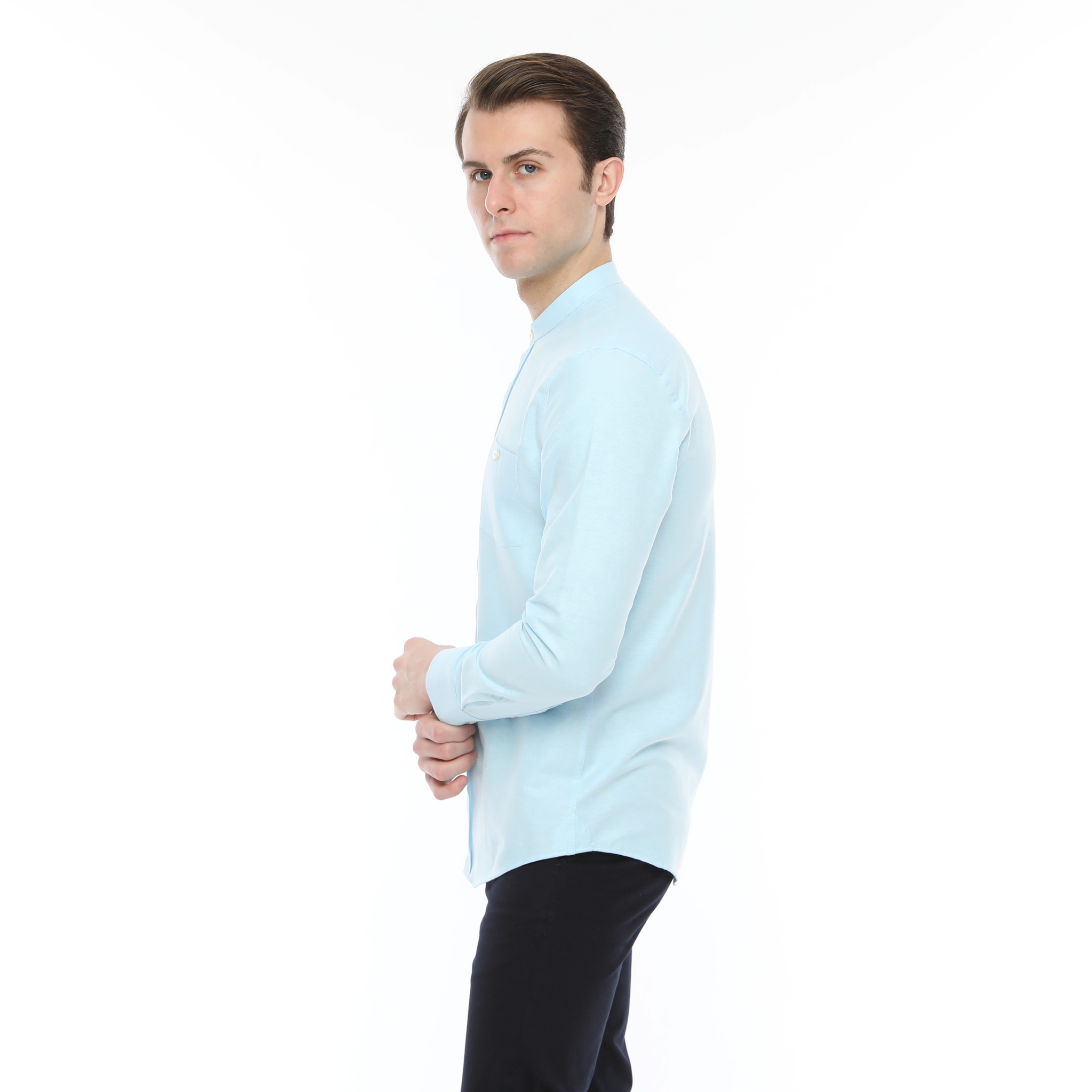Xact Mens Grandad Collar Nehru Oxford Shirt Gustus Long Sleeved - Slim Fit - Picture 65 of 102