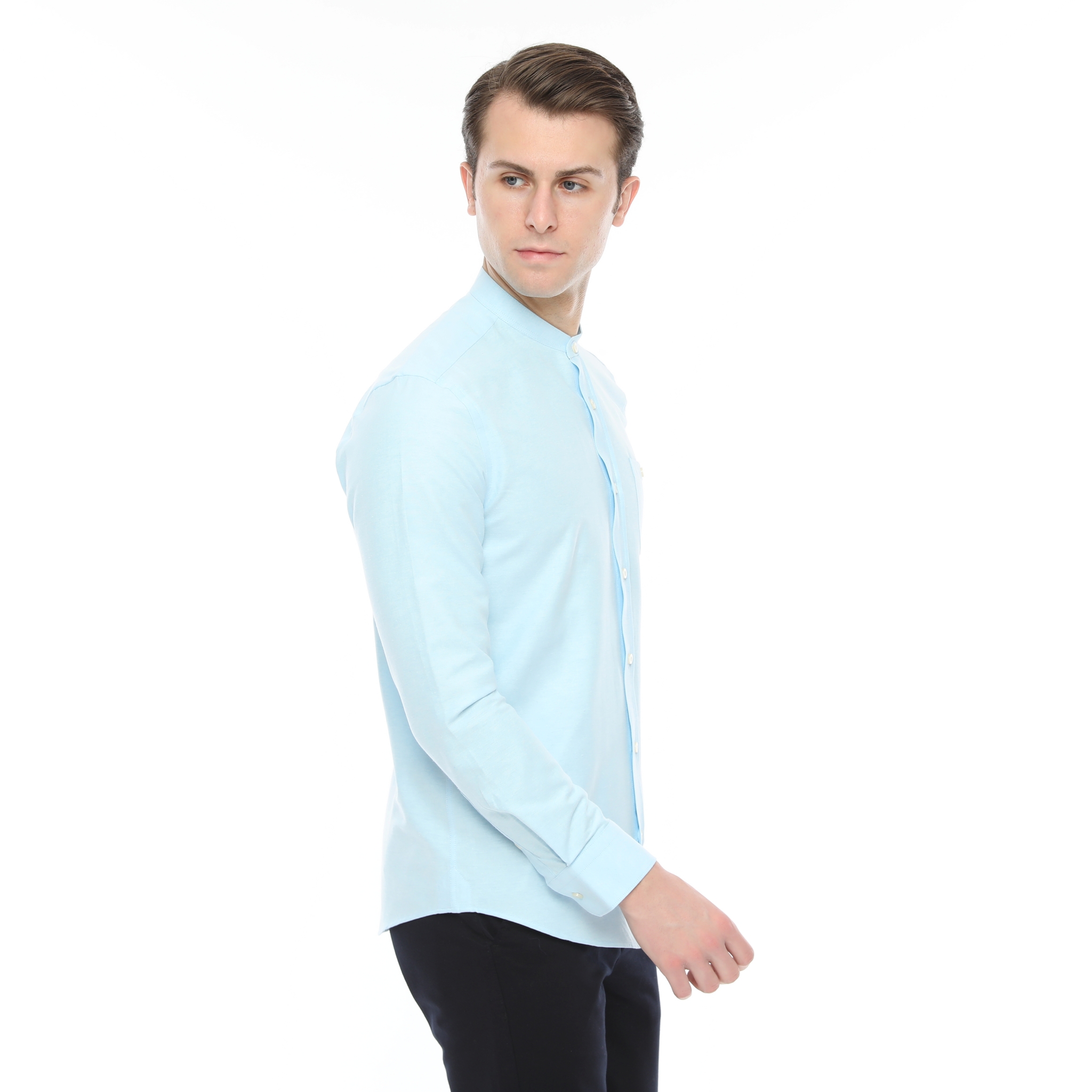 Xact Mens Grandad Collar Nehru Oxford Shirt Gustus Long Sleeved - Slim Fit - Picture 66 of 102