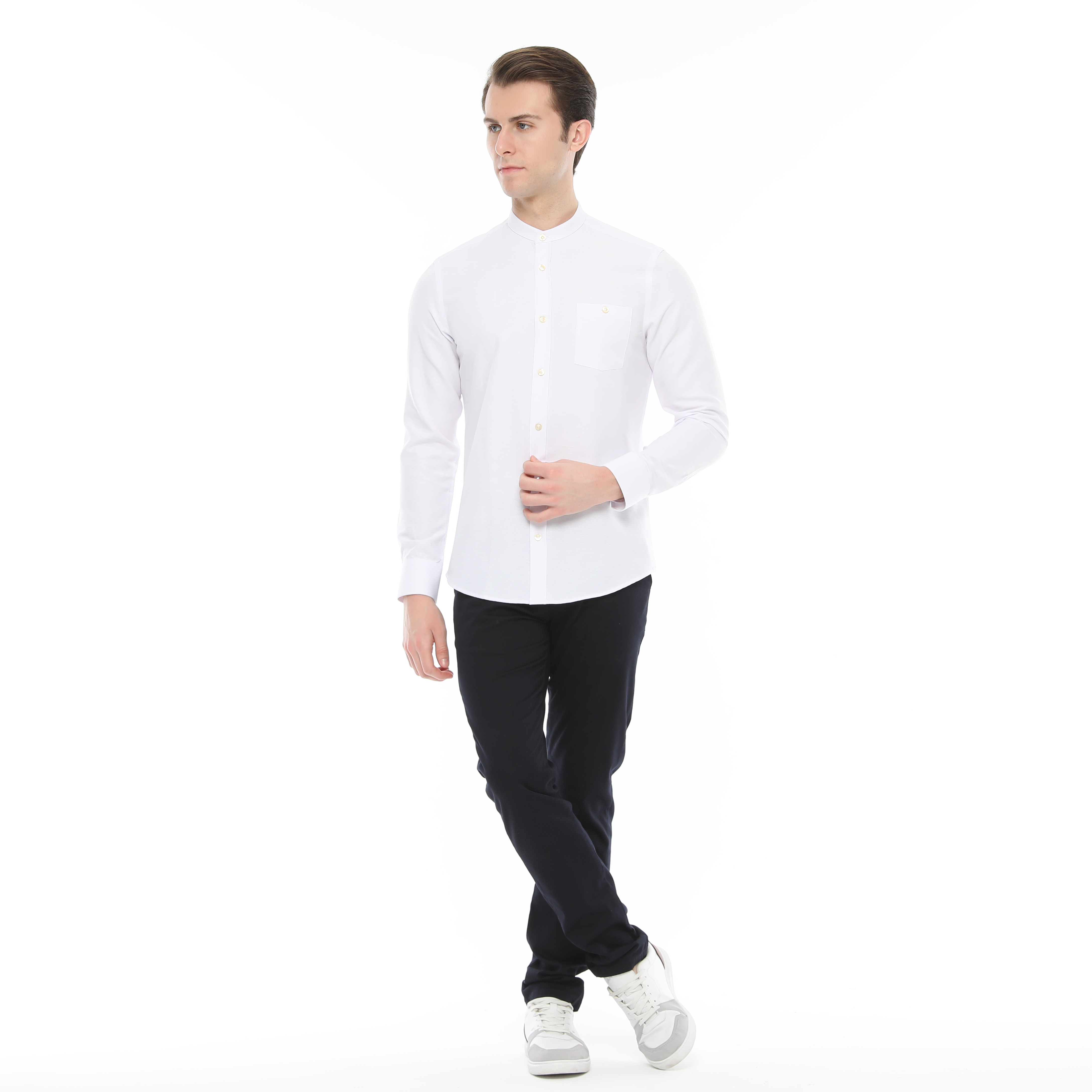 Xact Mens Grandad Collar Nehru Oxford Shirt Gustus Long Sleeved - Slim Fit - Picture 91 of 102