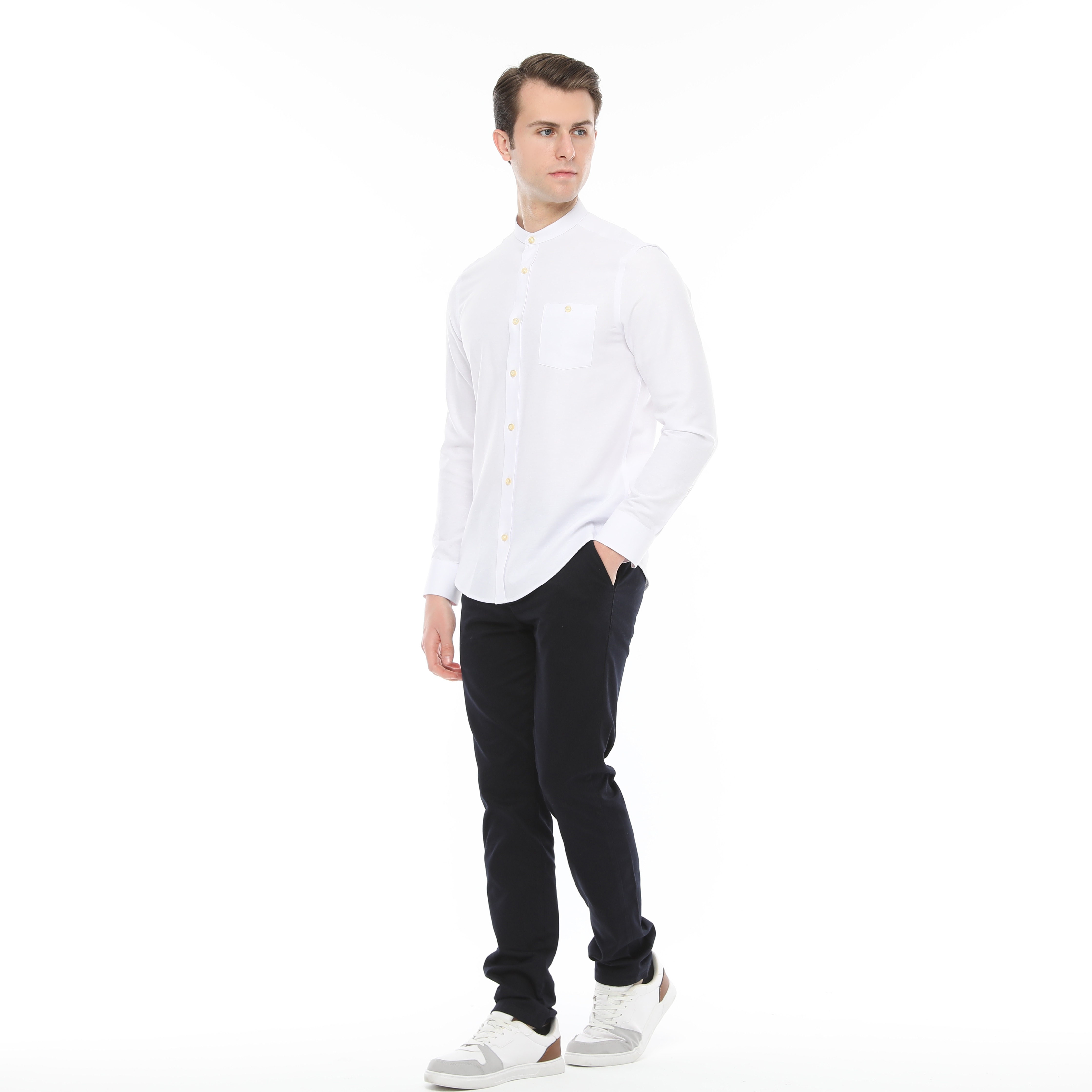 Xact Mens Grandad Collar Nehru Oxford Shirt Gustus Long Sleeved - Slim Fit - Picture 92 of 102