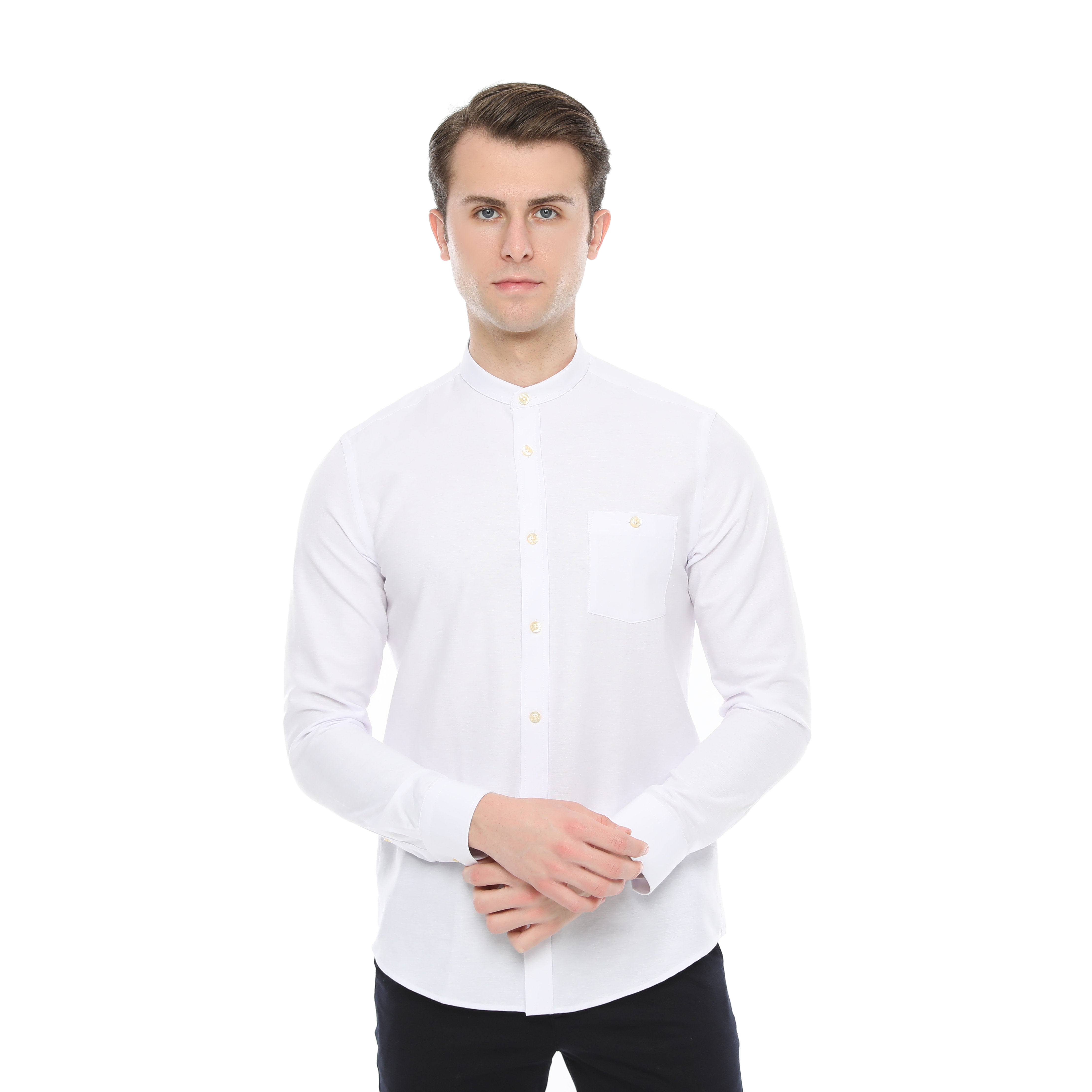 Xact Mens Grandad Collar Nehru Oxford Shirt Gustus Long Sleeved - Slim Fit - Picture 83 of 102