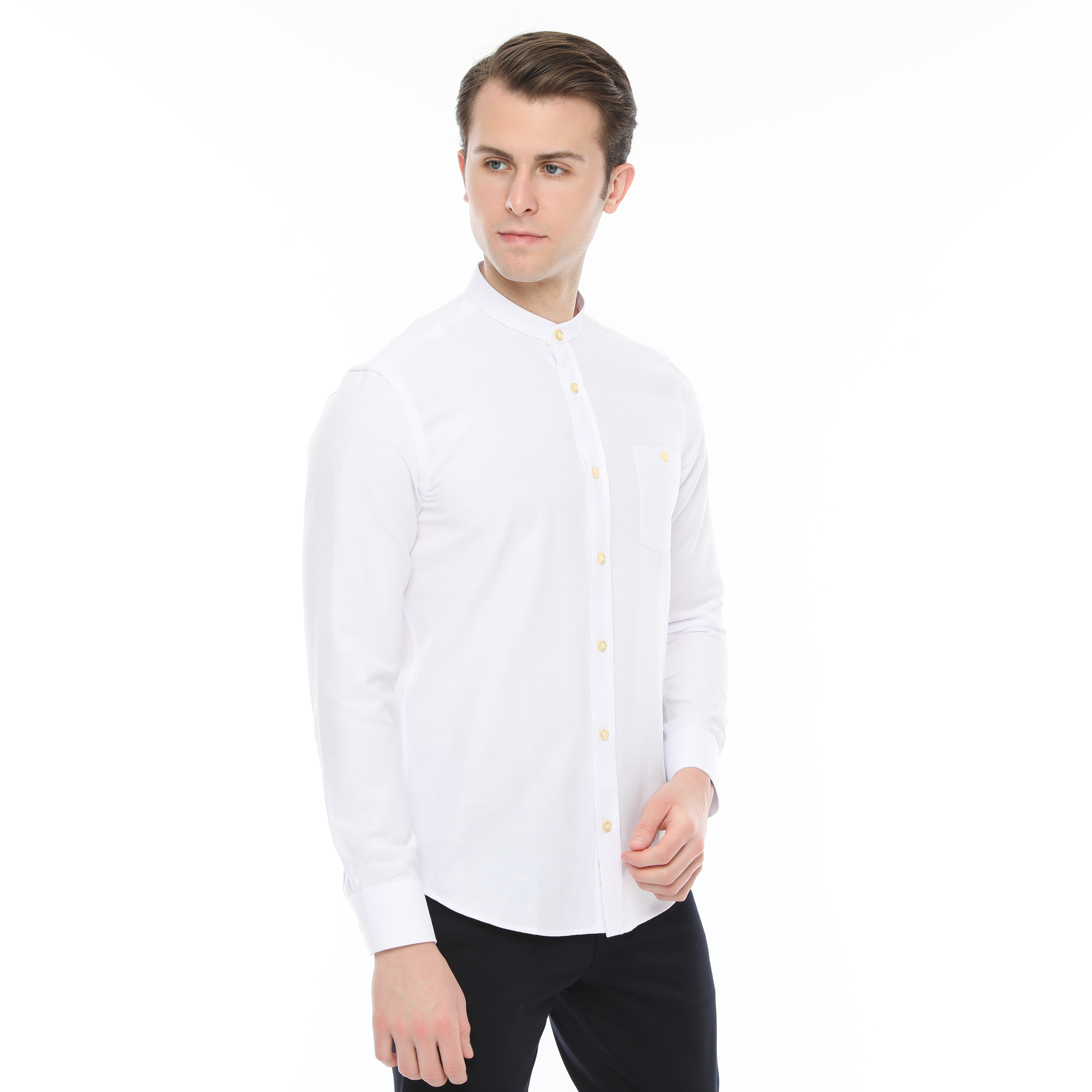 Xact Mens Grandad Collar Nehru Oxford Shirt Gustus Long Sleeved - Slim Fit - Picture 90 of 102