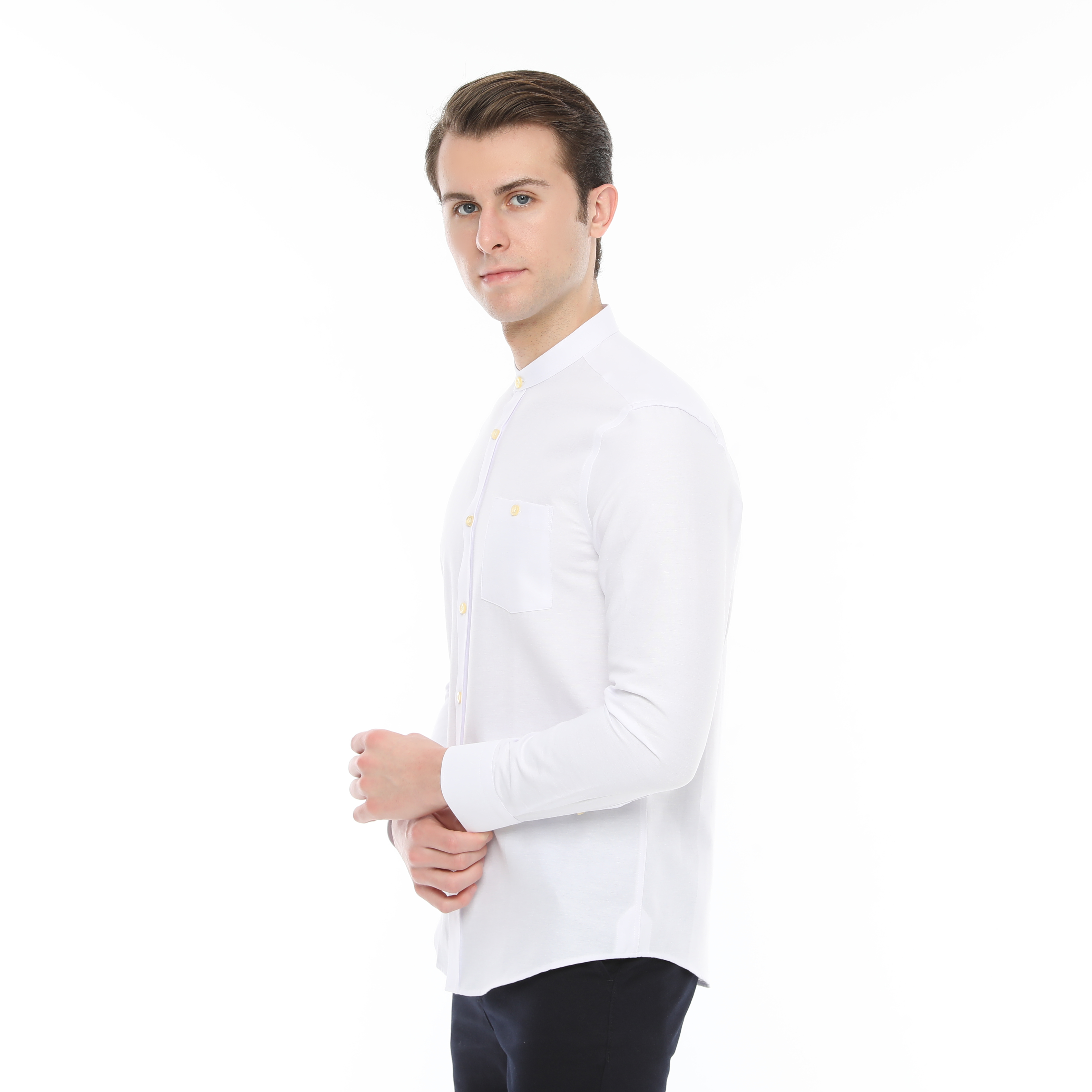 Xact Mens Grandad Collar Nehru Oxford Shirt Gustus Long Sleeved - Slim Fit - Picture 84 of 102