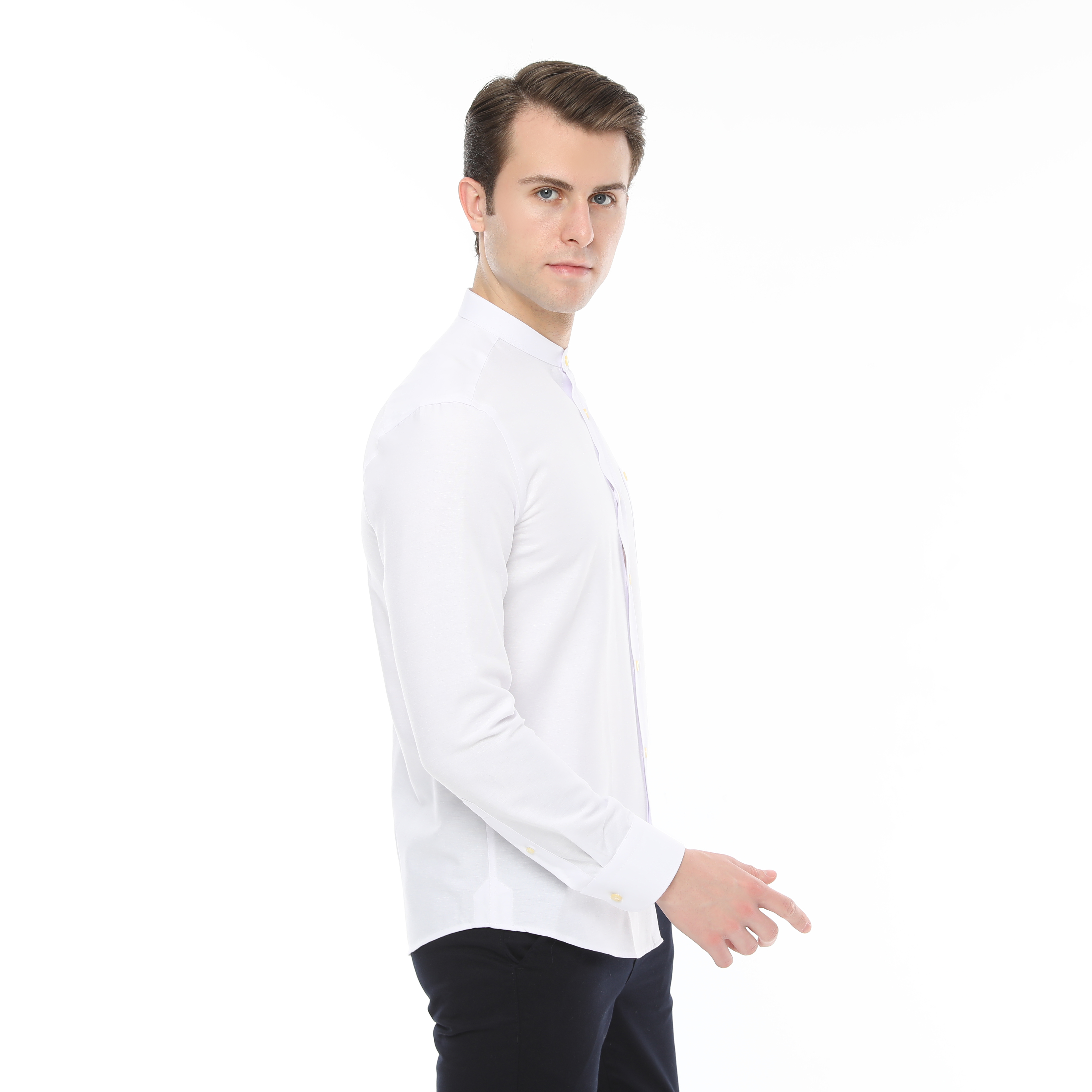 Xact Mens Grandad Collar Nehru Oxford Shirt Gustus Long Sleeved - Slim Fit - Picture 85 of 102