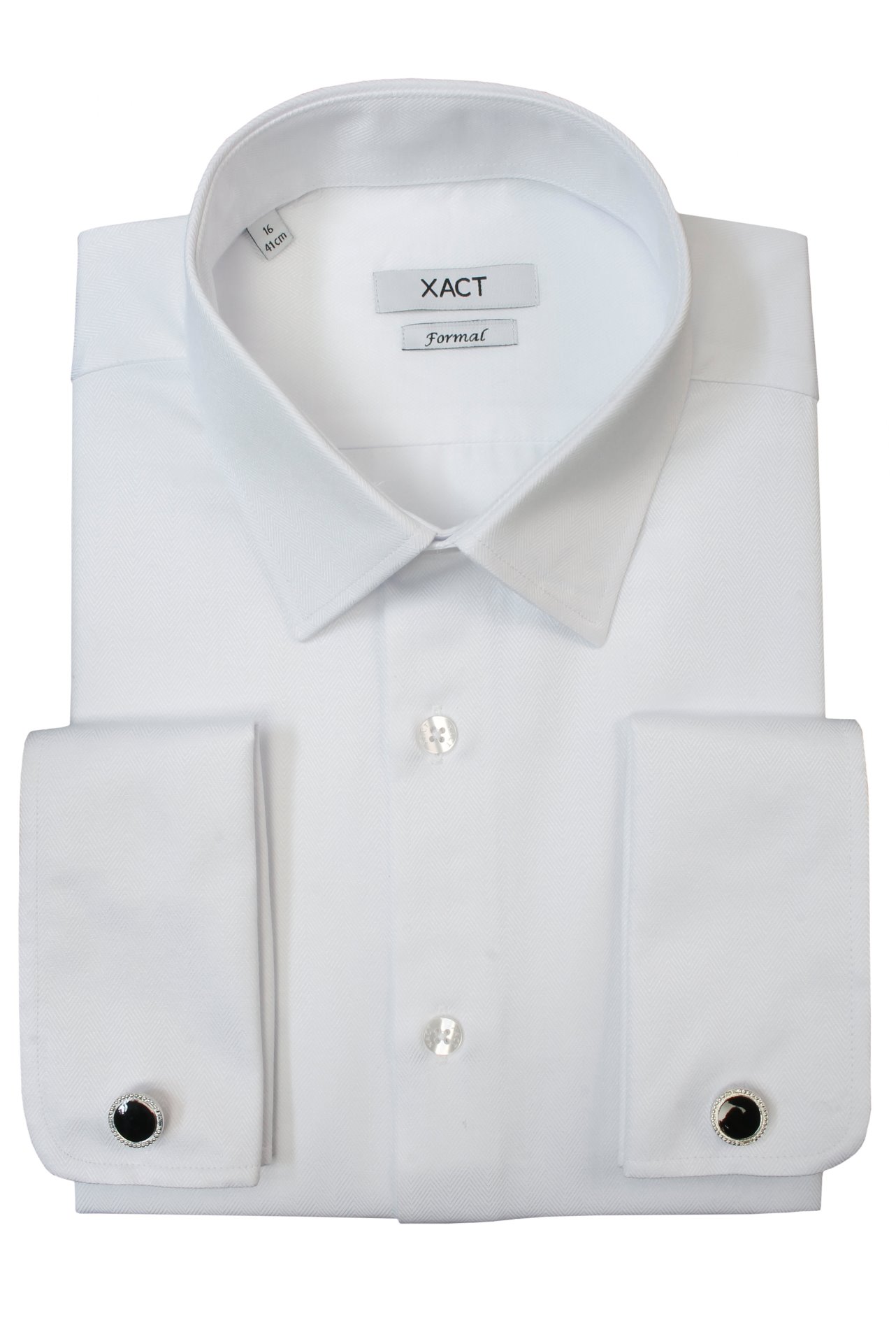 Xact Mens Herringbone Double Cuff Formal/ Dress Shirt - Cufflinks Included - Picture 12 of 15